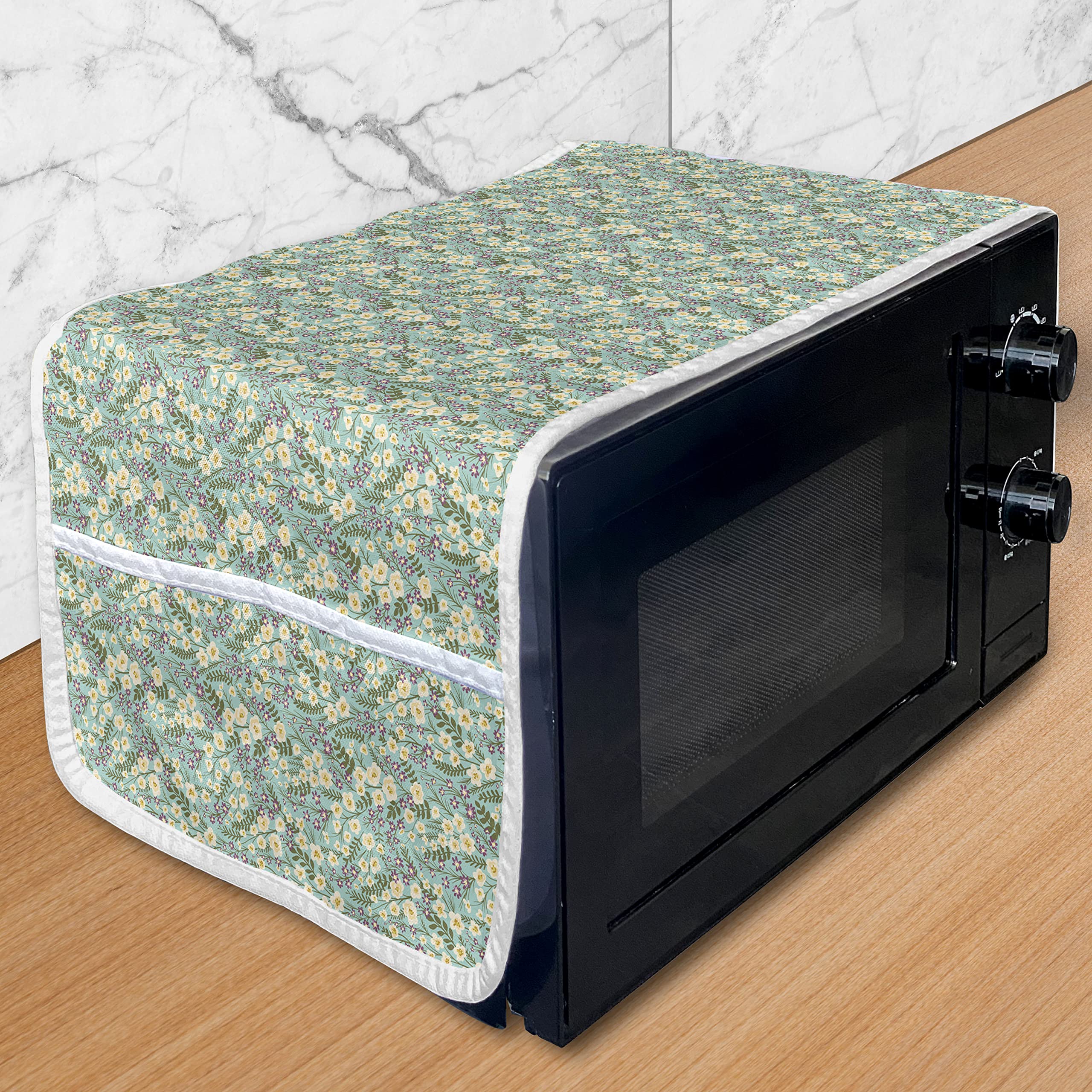 Ambesonne Floral Microwave Cover - Waterproof Kitchen Organizer with Pockets, 36