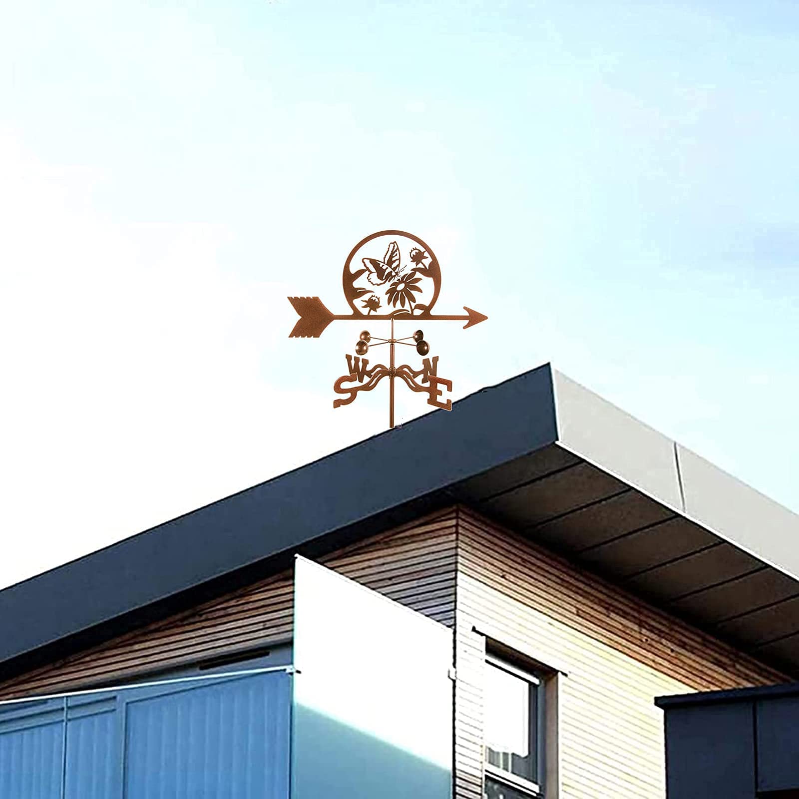 Metal Weathervane for Roof Mount - Creative Wind Direction Indicator with Butterfly Flower Design, Courtyard & Garden Decoration for Outdoor, Farm, Yard - Perfect Gift for Roof, Garden & Patio Use