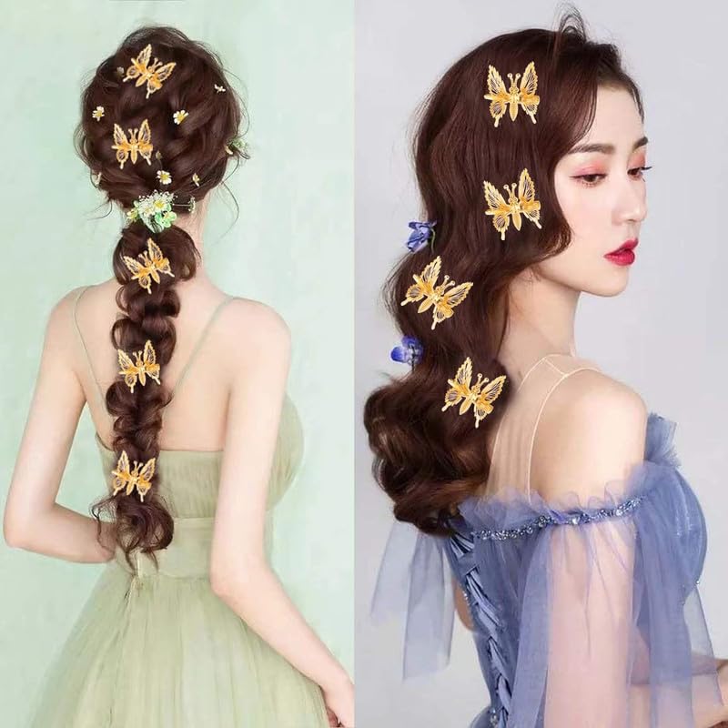 Staila 6-Piece 3D Gold & Silver Metal Moving Butterfly Hair Clips - Cute Hair Barrettes & Clamps for Women & Girls | Perfect for Parties, Weddings & Everyday Hairstyles