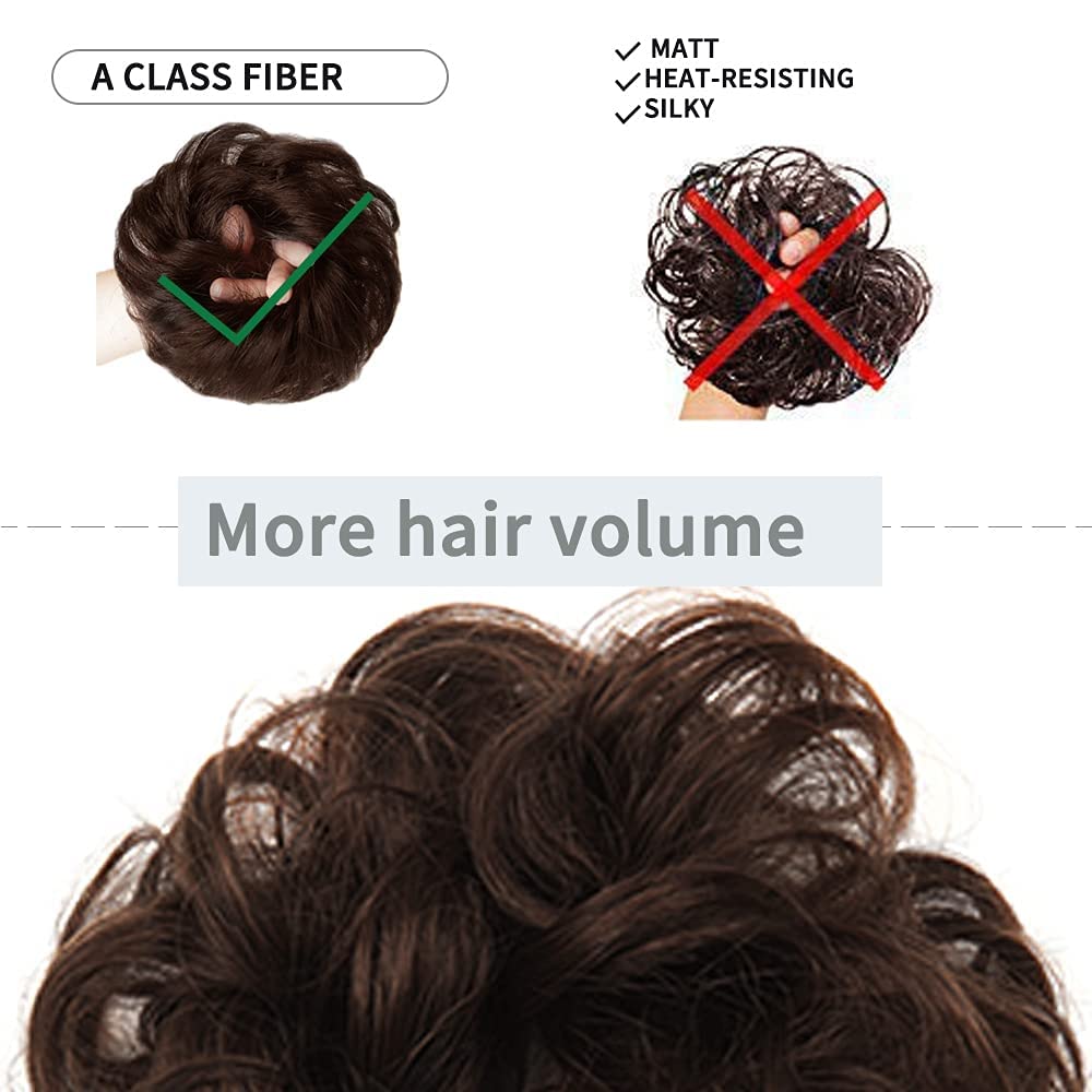 HOJI Messy Bun Hair Piece - 1PCS Tousled Updo Hair Extension | Curly Wavy Ponytail Hairpieces for Women & Girls | Synthetic Hair Scrunchies with Elastic Band (Brown) | Perfect for Parties, Weddings & Everyday Styling