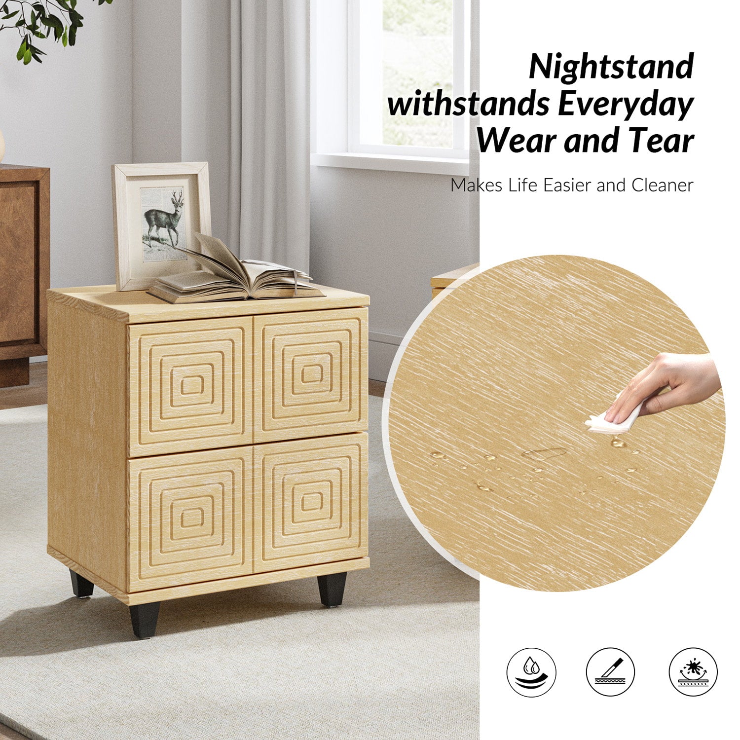 Hugo Contemporary Aesthetic Nightstand with Storage - Modern Bedside Table for Bedroom, Living Room & Office (Multiple Styles Available) - Perfect for Small Spaces, Apartment Decor & Guest Rooms