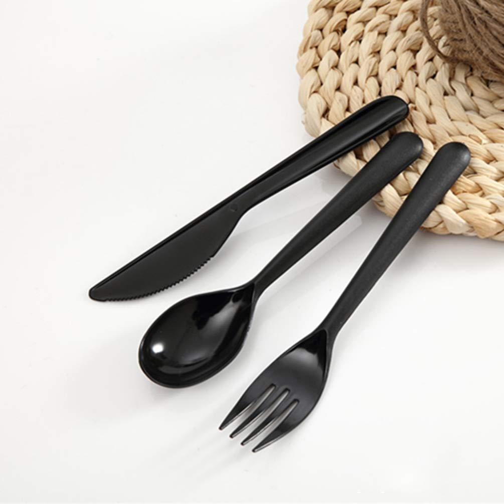 100-Pack Hemoton Thick Black Plastic Forks - Durable Disposable Cutlery Set for Parties, Picnics, BBQs & Home Kitchen Use