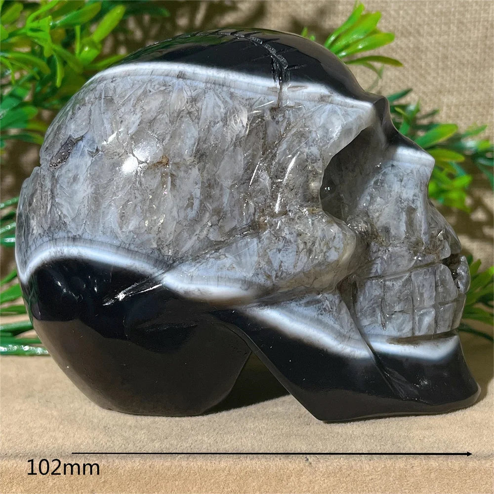 Black Agate Skull Carving - Natural Crystal Healing Gemstone for Spiritual Home Decor, Meditation & Energy Work | Handcrafted Mineral Craft for Gifts & Altar Decorations