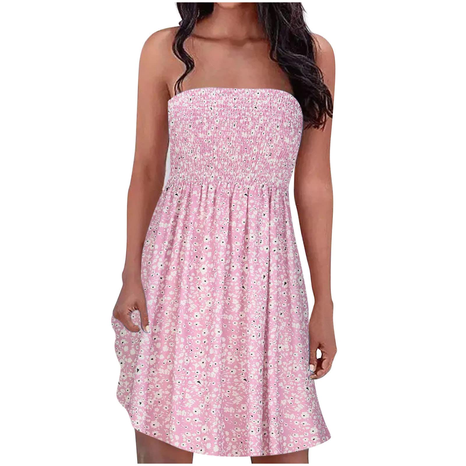 Bohemian Strapless Floral Print Dress for Women - Elastic Band Sleeveless Summer Dress - Perfect for Beach, Vacation & Casual Outings
