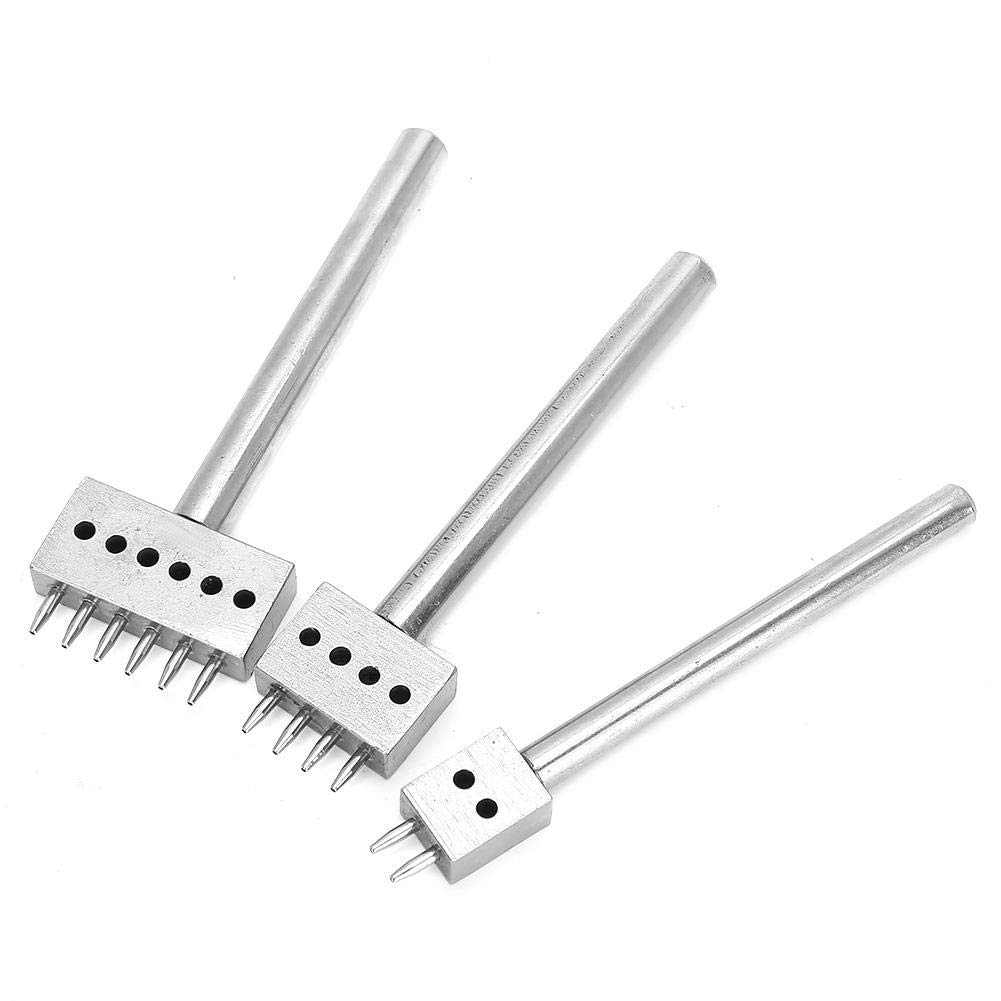 Professional Leather Stitching Tool Set - 3pcs Adjustable Spacing Hole Punch with Multiple Prong Heads (6mm) for DIY Leather Craft, Lacing & Repair | Perfect for Belts, Wallets, Bags & Leatherworking Projects