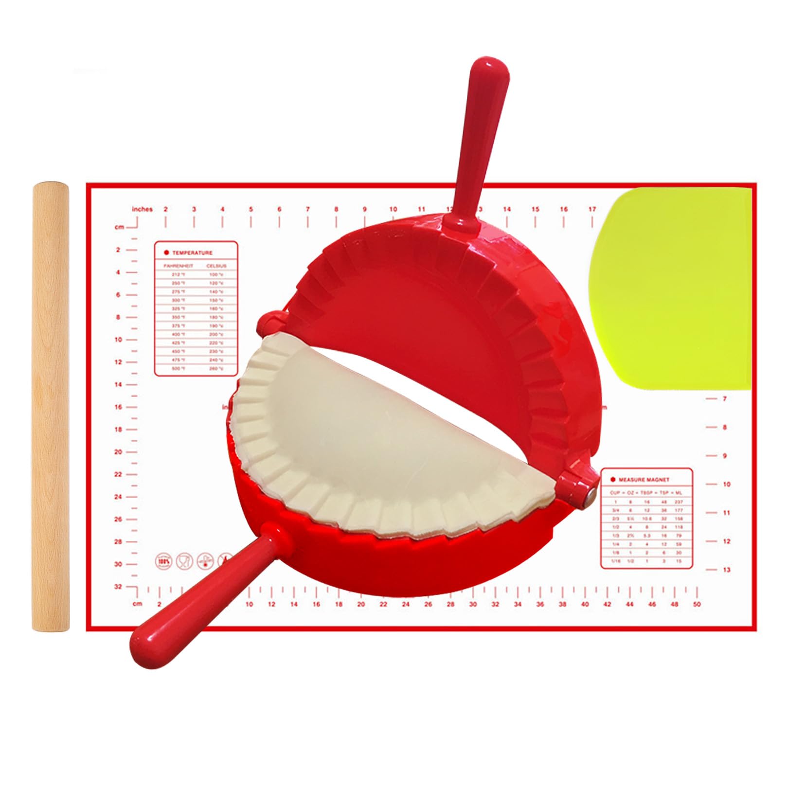 6 Inch Empanada Maker Press with 11 Inch Wood Rolling Pin - Non-Stick Pastry Mat & Dough Cutter for Pies, Empanadas, Dumplings - Perfect for Home Baking, Party Snacks & Latin Cuisine Cooking