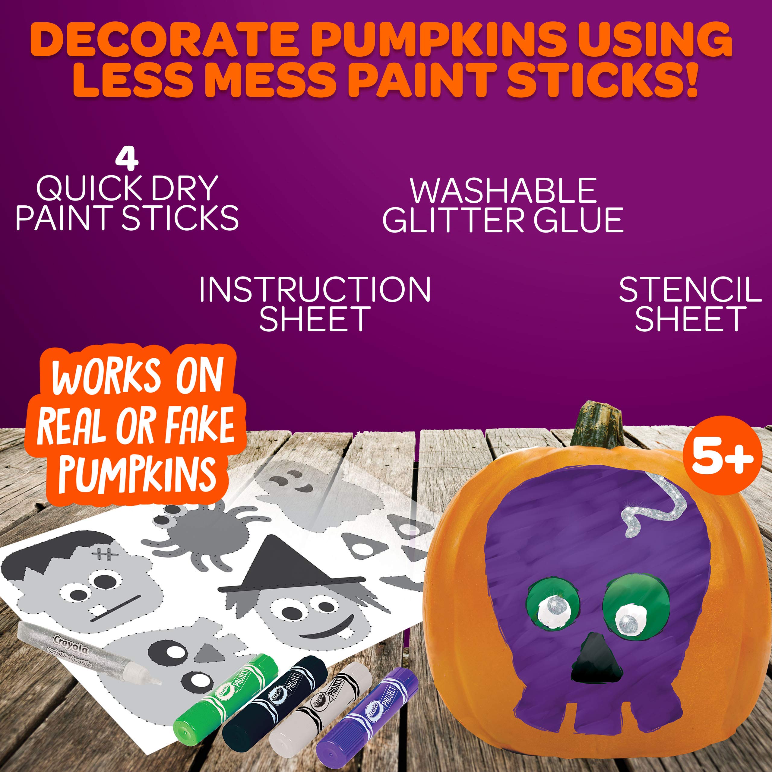 **Crayola No Carve Pumpkin Decorating Kit with Paint Sticks - Mess-Free Kids Painting Set, Halloween Pumpkin Decor, Creative Gift for Boys & Girls - Perfect for Fall Crafts & Holiday Decorations**