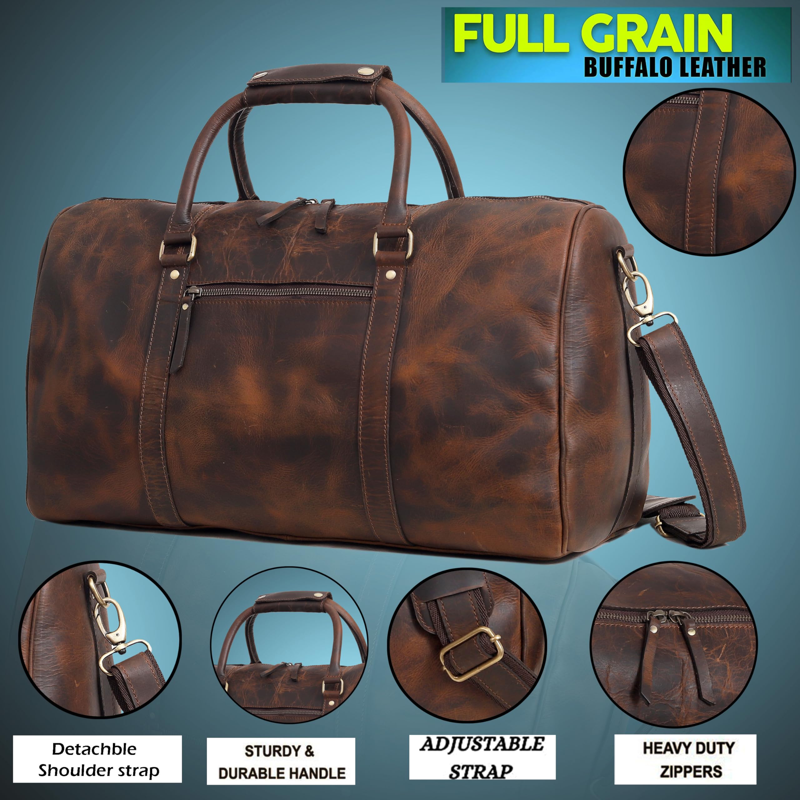 Premium Men's Leather Duffel Bag - 20