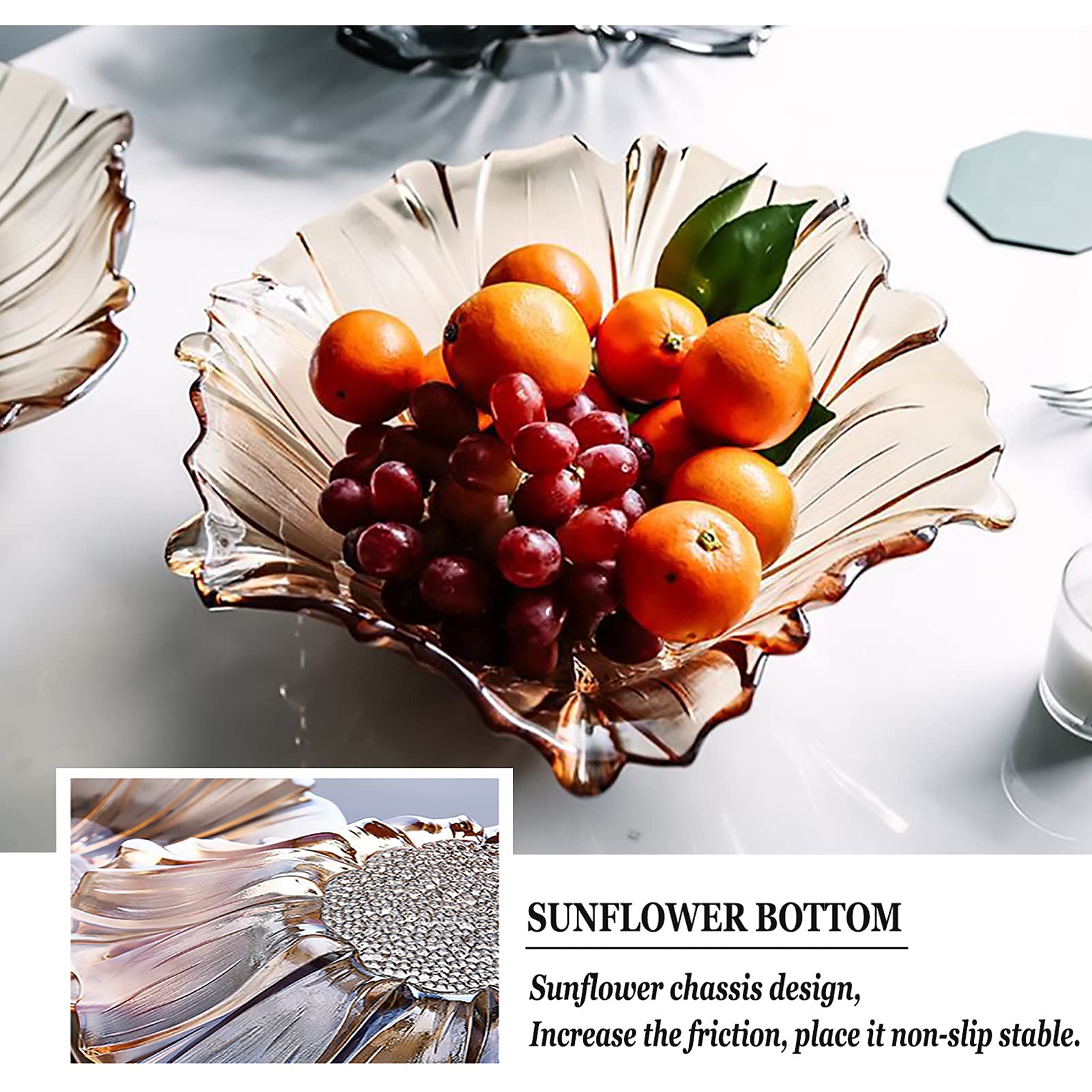Modern Translucent Amber Glass Fruit Bowl - Creative Decorative Stand for Fruits, Vegetables & Snacks - Elegant Home Kitchen Decor for Dining Table & Countertop Display