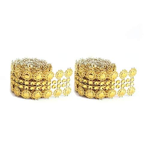 DNHCLL 2 Roll 1 Yard 4 Rows Gold Sunflower Rhinestone Ribbon for DIY Clothing Accessories, Wedding Decor, Party Supplies & Arts and Crafts Projects - Perfect for Dress Embellishment, Gift Wrapping & Home Decoration