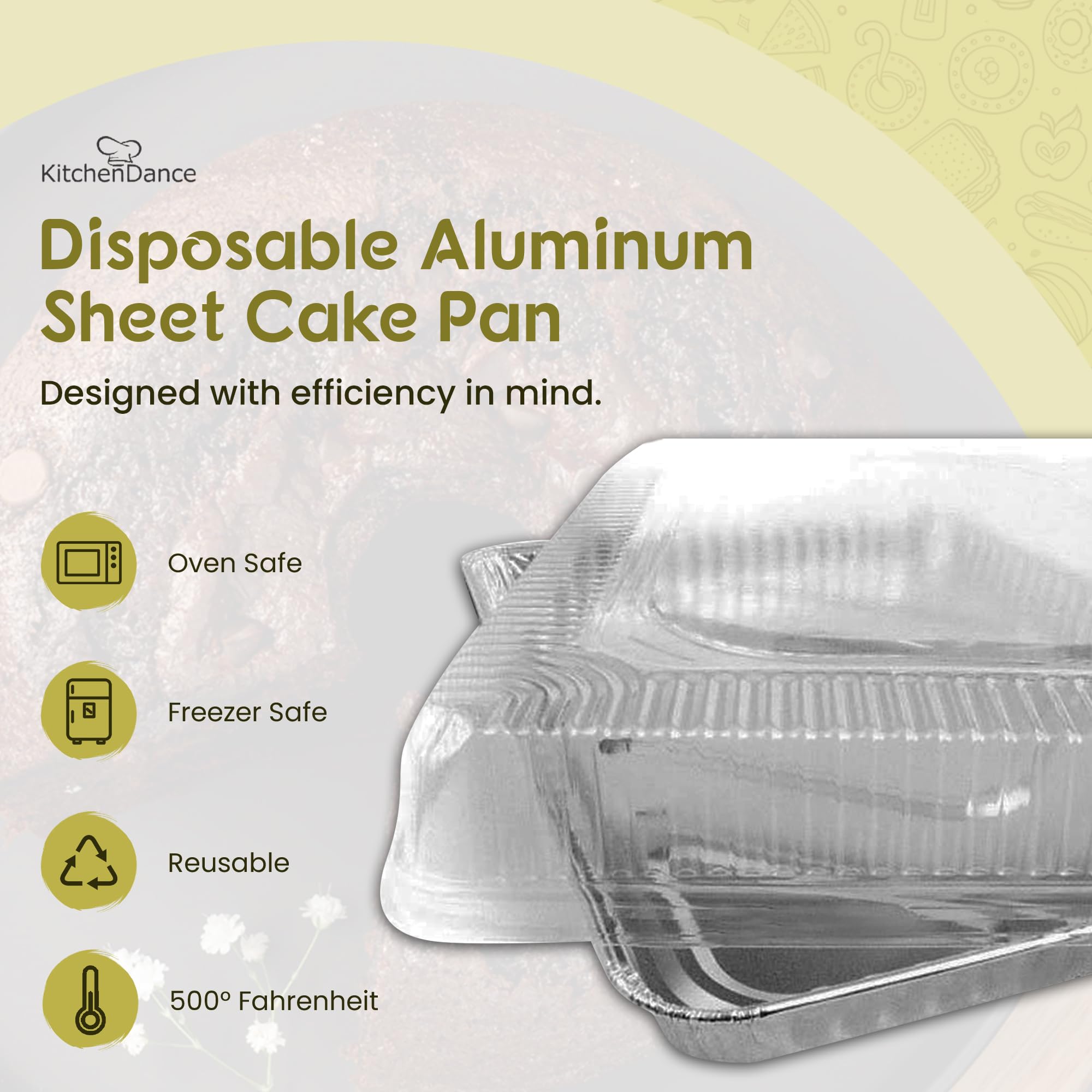 KitchenDance 25-Count Disposable Aluminum Half Sheet Cake Pans with Clear Plastic Dome Lids - 17.5