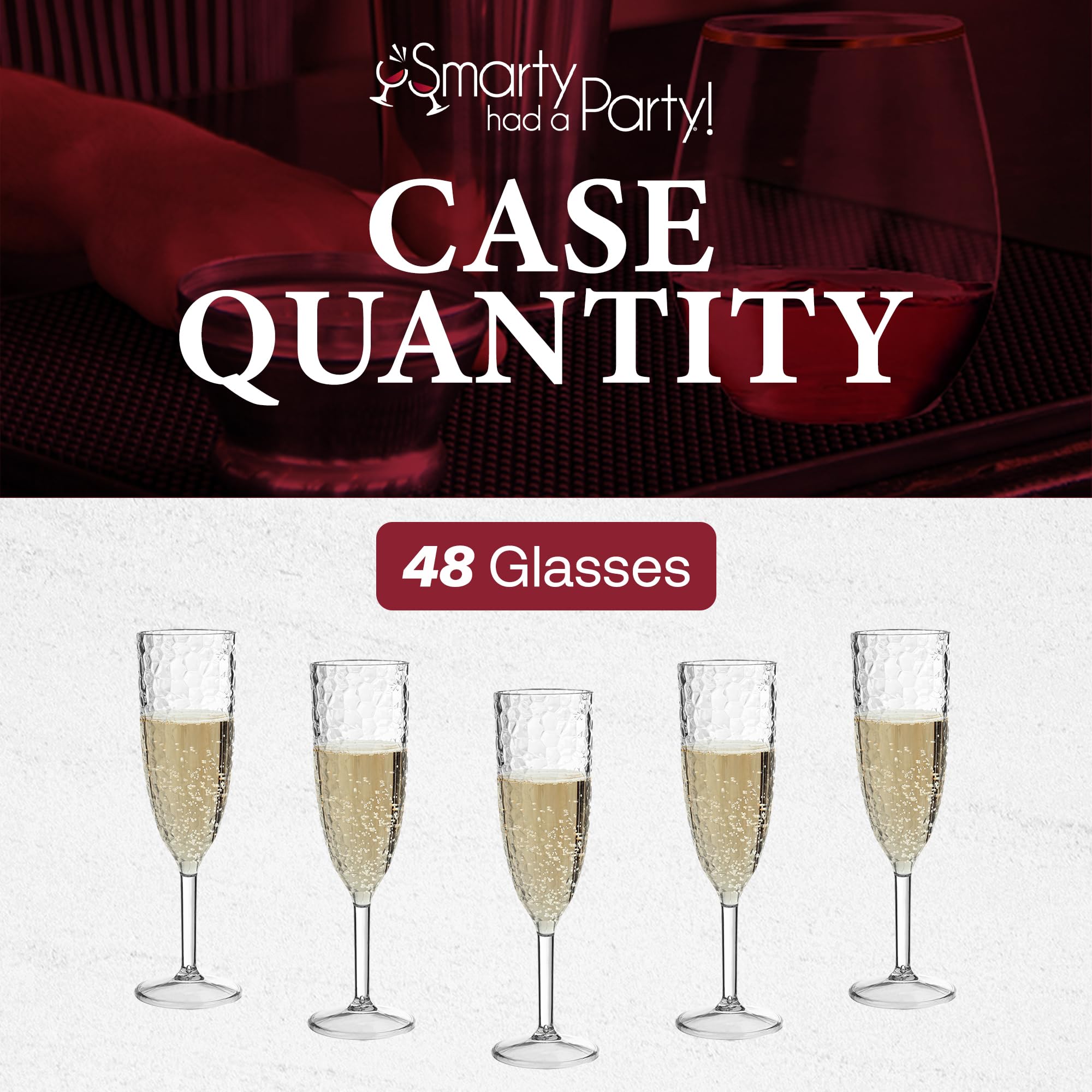 Smarty Had A Party 8 oz Clear Crystal Cut Plastic Champagne Flutes - 48 Pack Unbreakable Disposable Drinkware for Weddings, Parties & Special Events | Perfect for Toasting, Celebrations & Elegant Gatherings