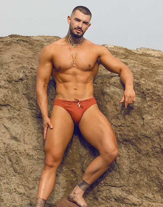V30 Textured Swim Brief - Signet Carmine Men's Swimwear for Beach, Pool & Vacation | Quick-Dry & Comfortable Design