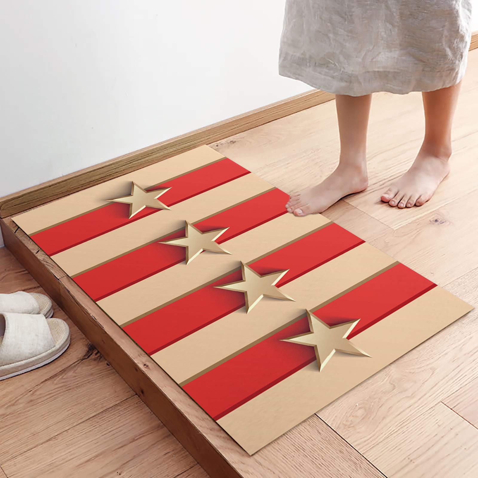 American Flag Doormat - Patriotic Entry Rug with Red Stripe & Stars for Independence Day & Flag Day - Non-Slip Rubber Back Absorbent Floor Mat for Indoor Use - Perfect for Entrance, Porch, Kitchen (20