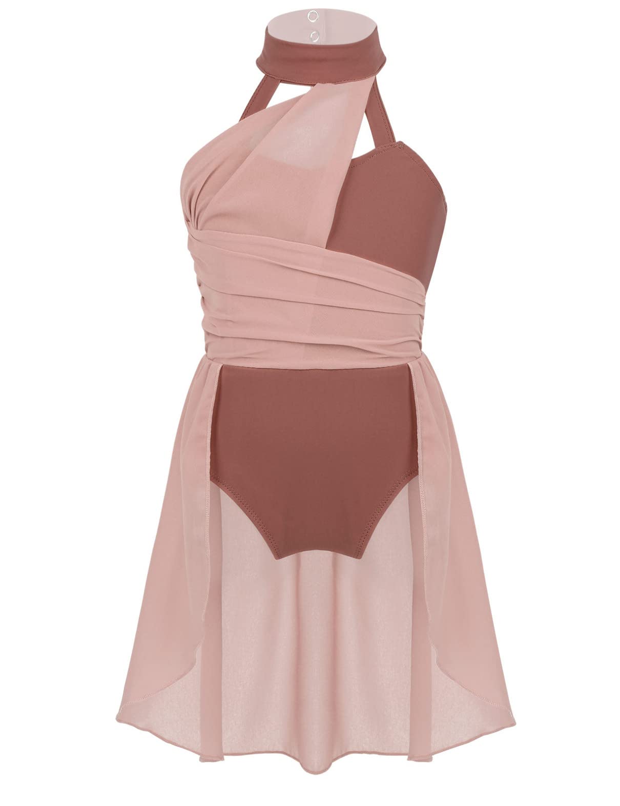 Elegant Sxiwei Girls Ballet Leotard Dress - Halter Neck Chiffon Dancewear for Ballroom, Lyrical & Contemporary Performances | Perfect for Recitals, Competitions & Dance Classes