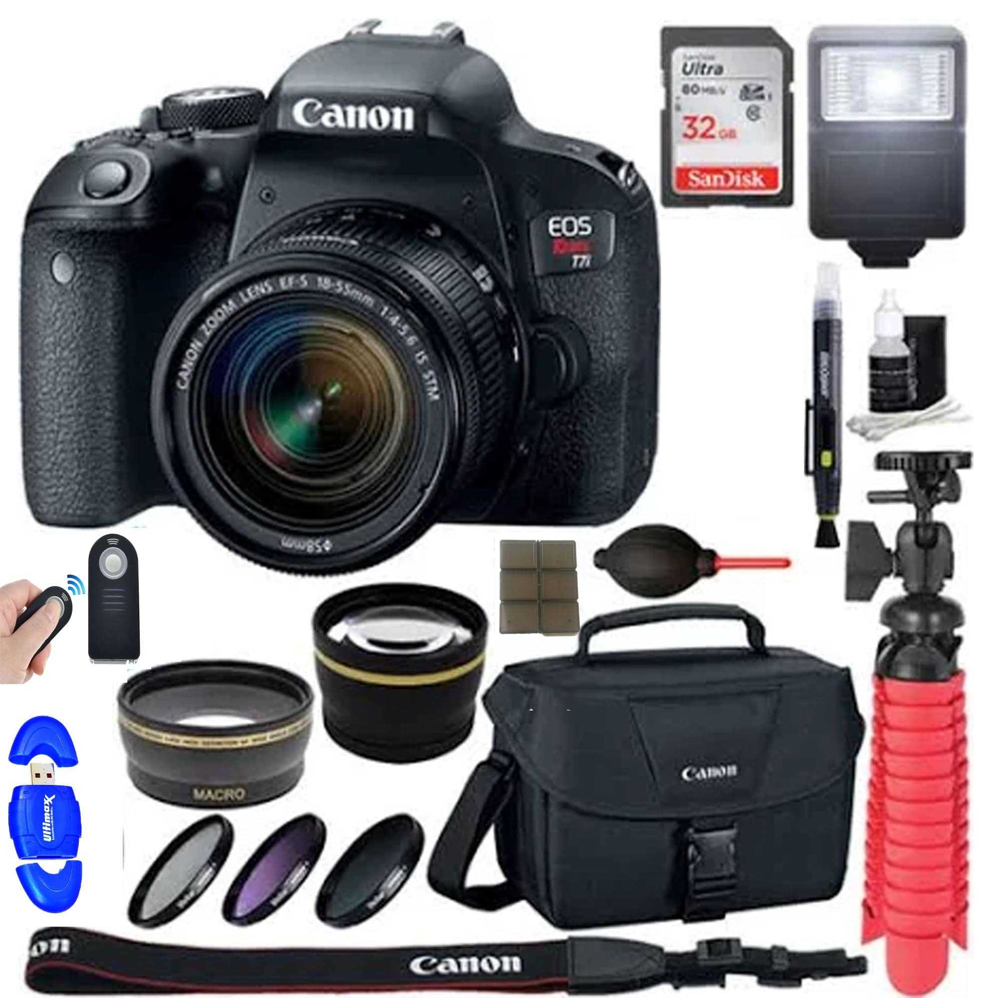 Canon EOS Rebel T7i 800D DSLR Camera with 18-55mm Lens, Memory Card & Flash Kit - Perfect for Travel Photography, Vlogging & Professional Shooting