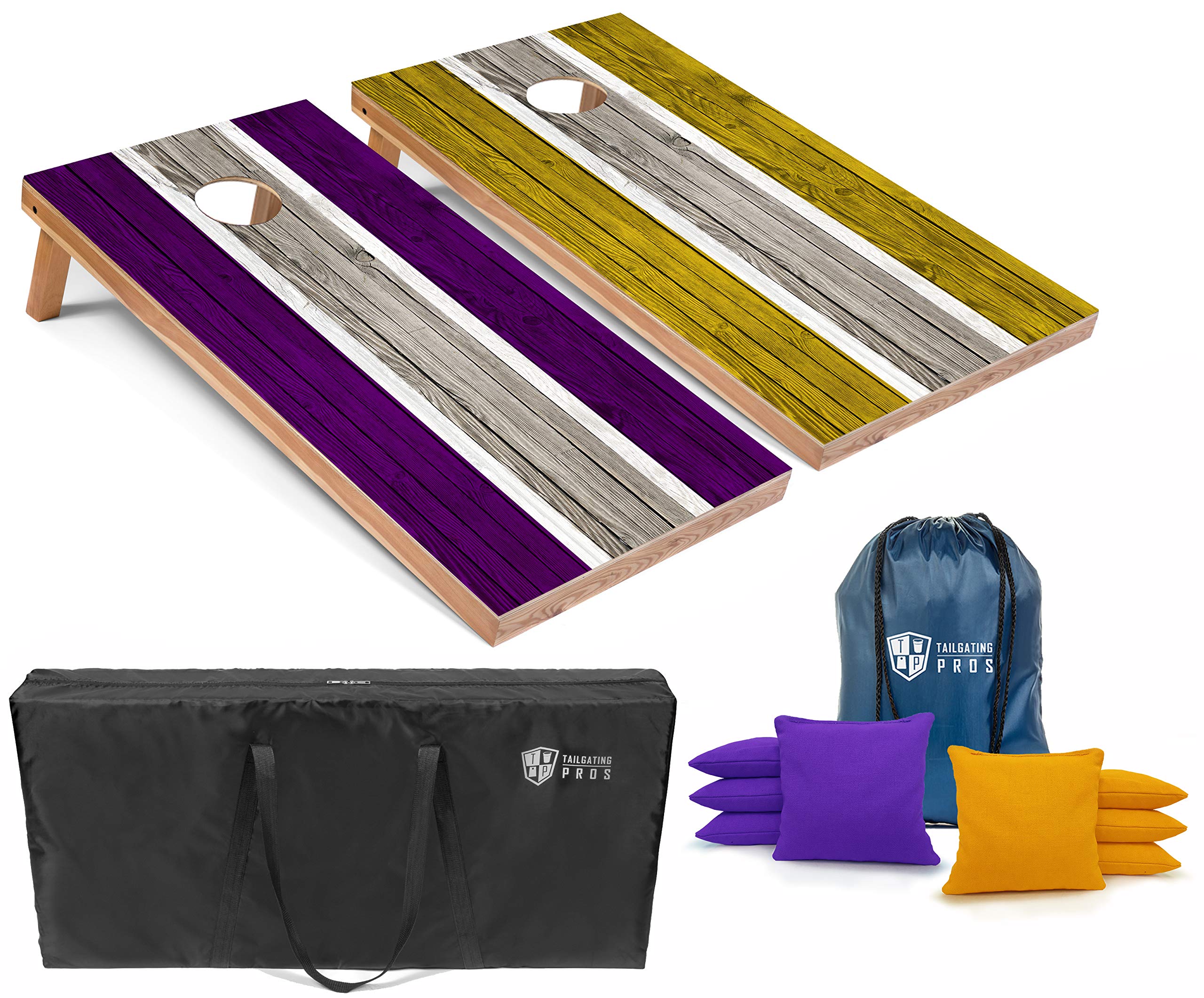 Premium Striped Lightweight Cornhole Board Set with LED Rings - 4'x2' Regulation Size, Includes 8 Bean Bags & Carrying Case for Outdoor Tailgating, Backyard Parties, and Camping Games