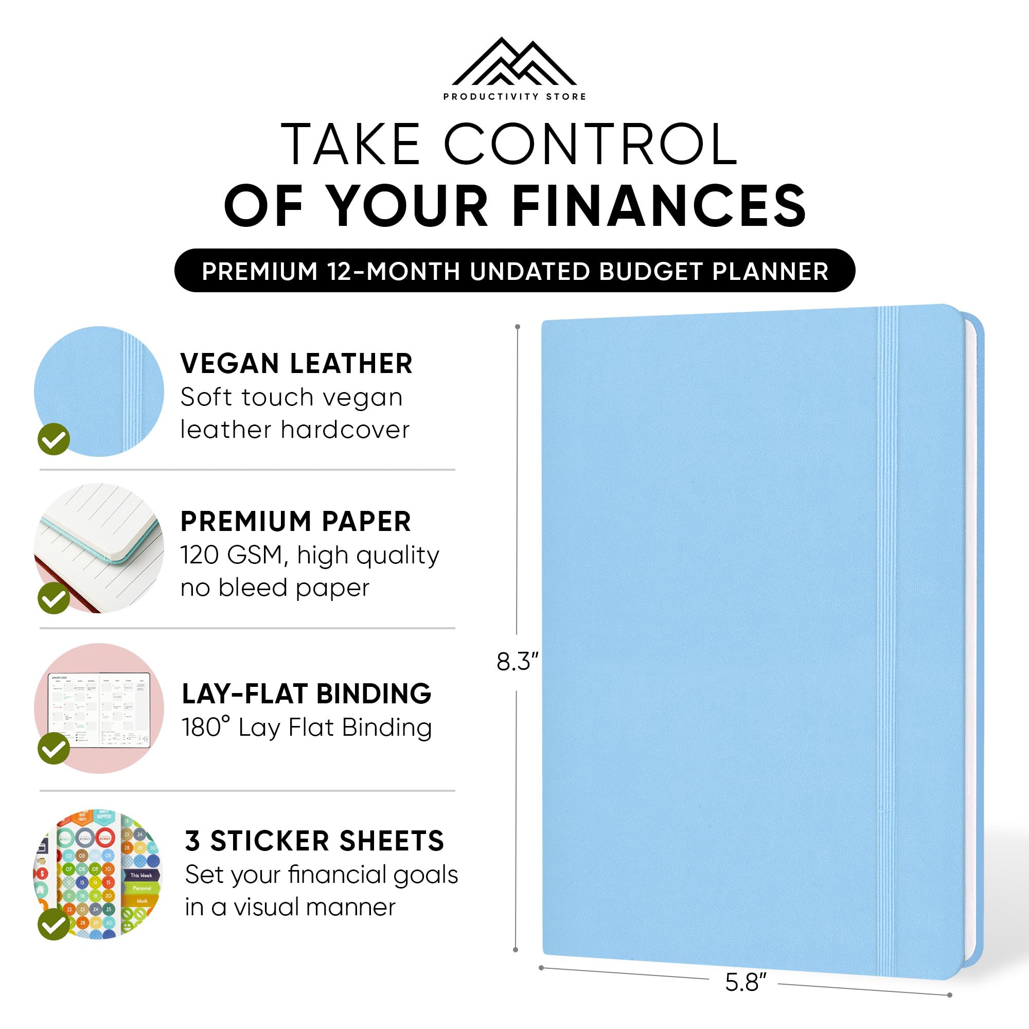 2025 Budget Planner & Expense Tracker - 12-Month Financial Organizer with Monthly Bill Tracker, Debt & Savings Log, Includes Budget Stickers | Perfect for Personal Finance Management, College Students & Home Budgeting | Blue Productivity Planner