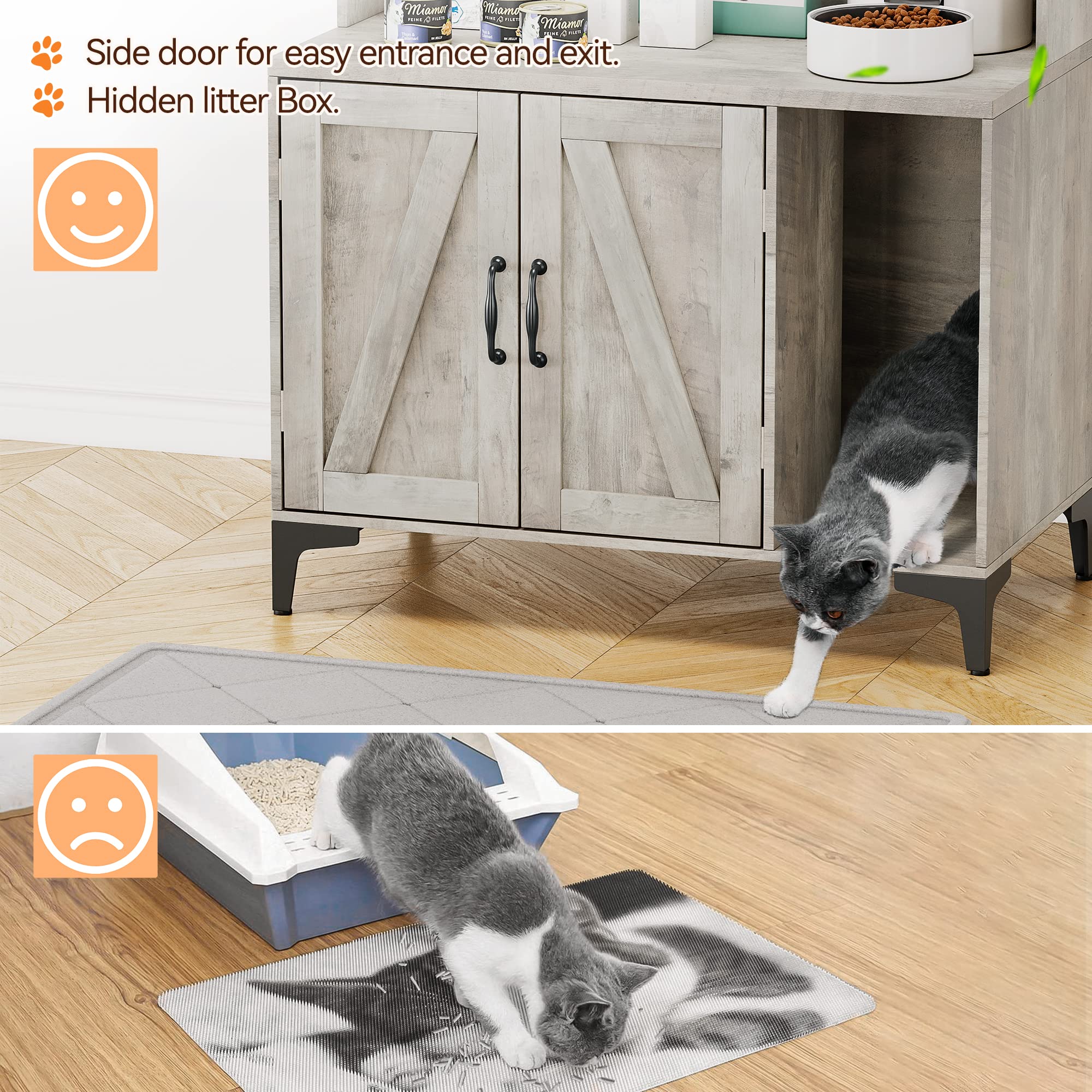 IDEALHOUSE Wooden Cat Litter Box Enclosure with Shelves & Doors - Sturdy Hidden Litter Box Furniture Cabinet for Indoor Cats - Grey | Perfect for Small Spaces & Home Decor