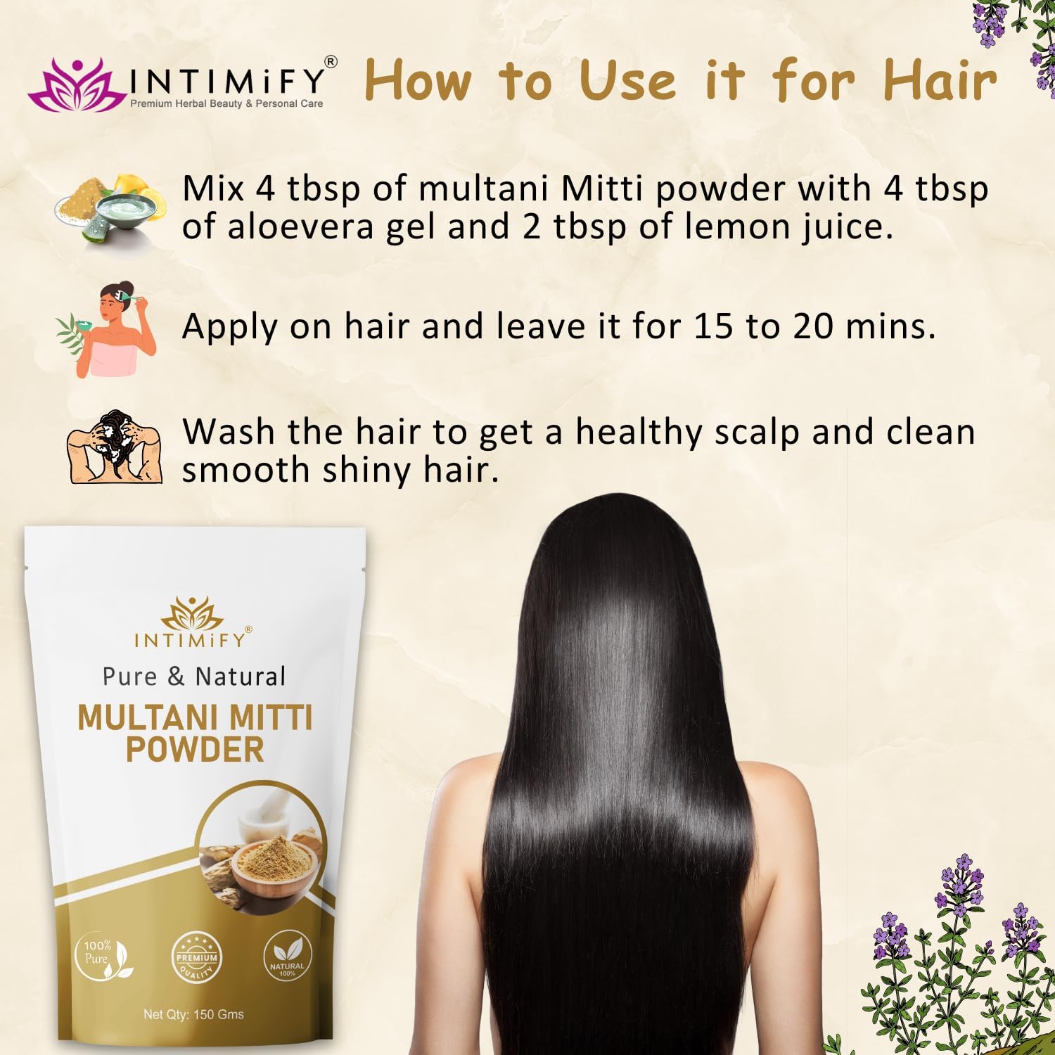 Inti.mify Pure Natural Multani Mitti Powder - Clay Face Mask for Pores, Blackheads & Acne | Hair Care Treatment | 150g | Deep Cleansing & Detoxifying for Glowing Skin | Perfect for Spa Days & At-Home Skincare Routines