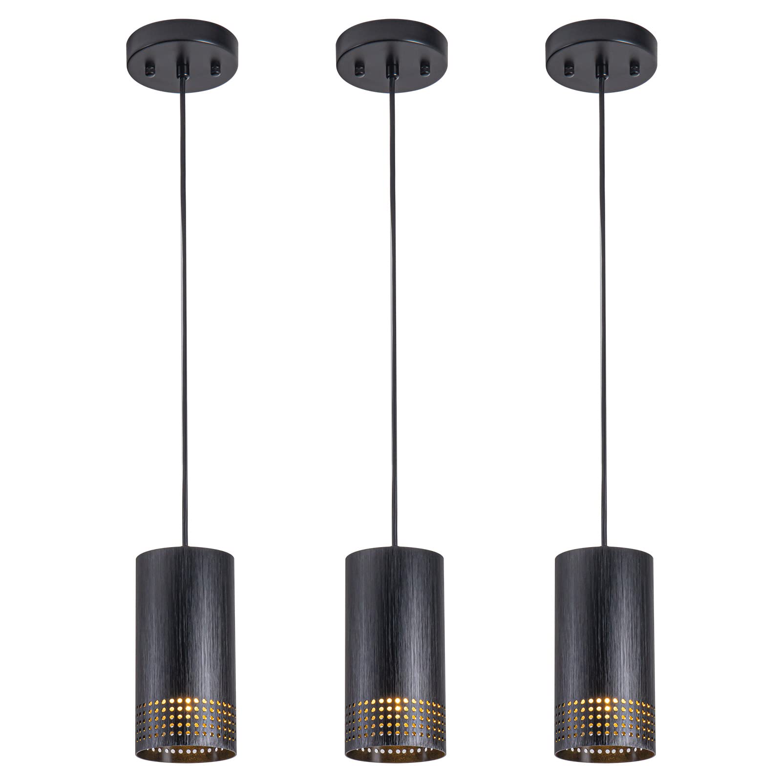 3-Pack Black Adjustable Modern Pendant Light Fixtures - Industrial Metal Hanging Lights for Kitchen Island, Dining Table, Hallway, Bedroom & Living Room | Perfect for Home Decor, Restaurant Lighting and Office Spaces