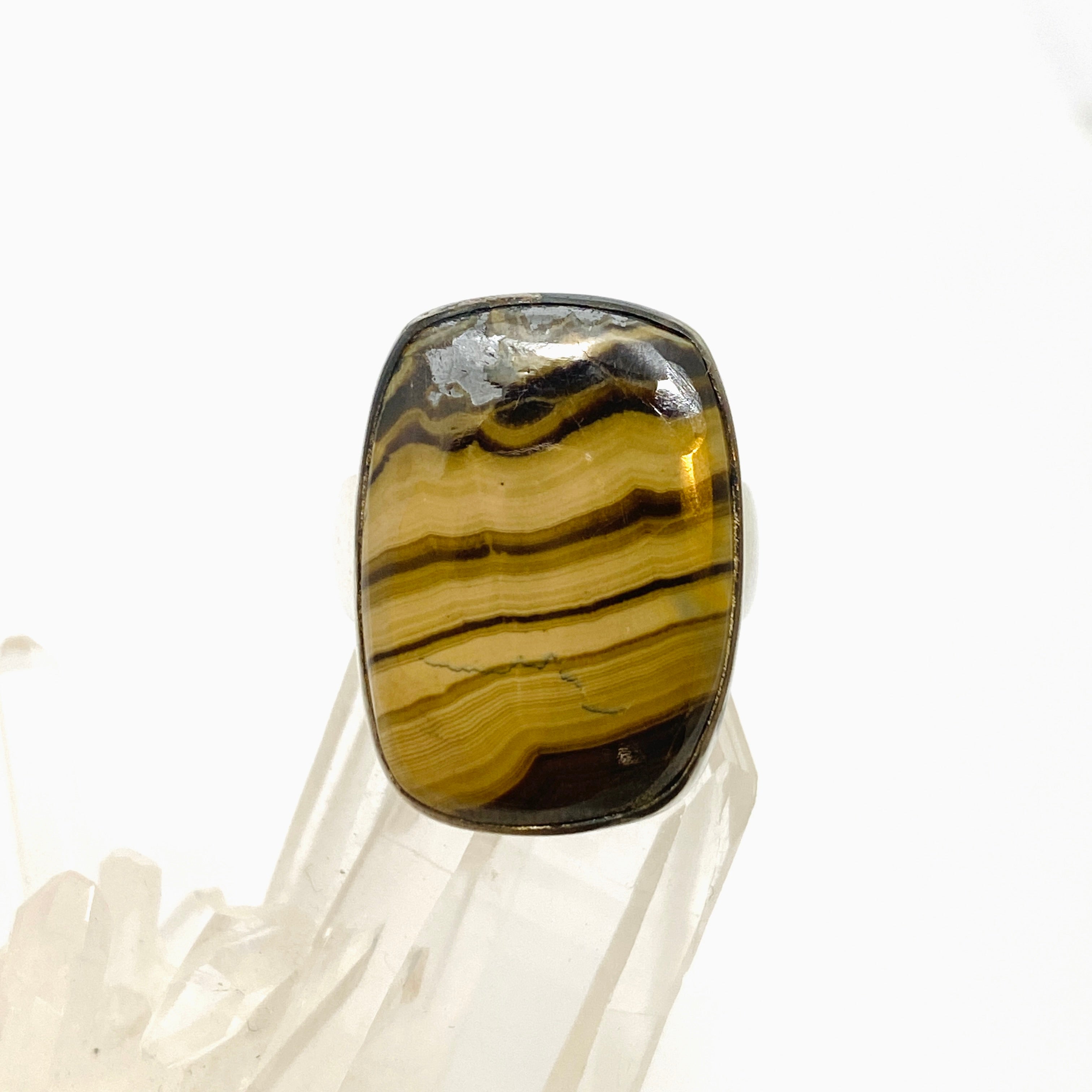 Schalenblende Rectangular Cabochon Ring - Size 8 - KRGJ3392 - Elegant Handmade Jewelry for Women, Perfect for Weddings, Parties & Special Occasions