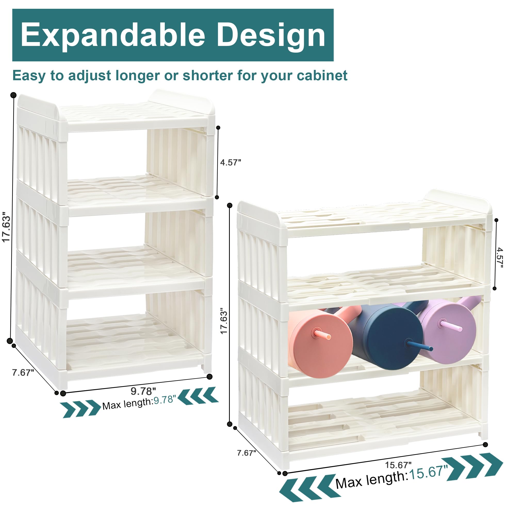 Adjustable Water Bottle Holder Organizer - 4 Pack for Cabinet & Kitchen Pantry Storage | Perfect for Tumbler, Mug & Starbucks Cup Organization | Ideal for Home, Office & Dorm Room Organization
