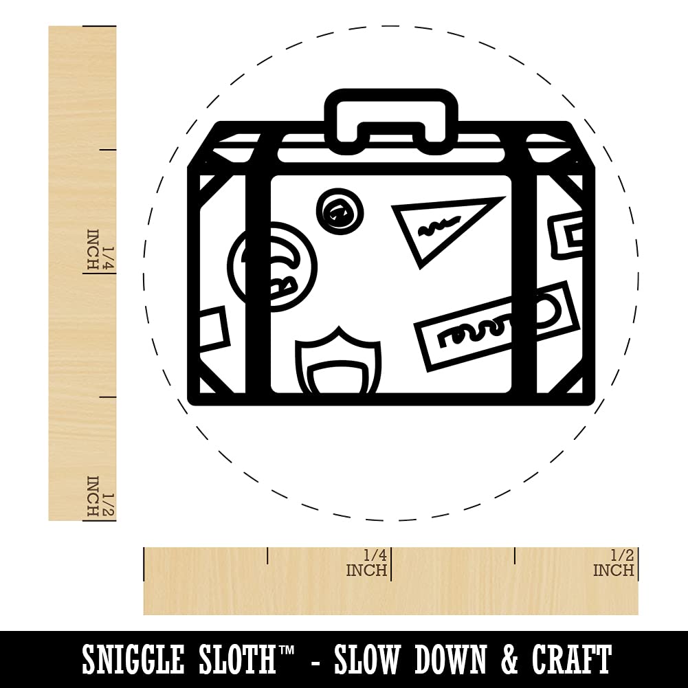 Self-Inking Rubber Stamp with Destination Stickers - 1/2 Inch Mini Travel Suitcase Design - Blue Ink for Crafting, Planners & DIY Projects - Perfect for Travel Journals, Scrapbooking & Gift Wrapping