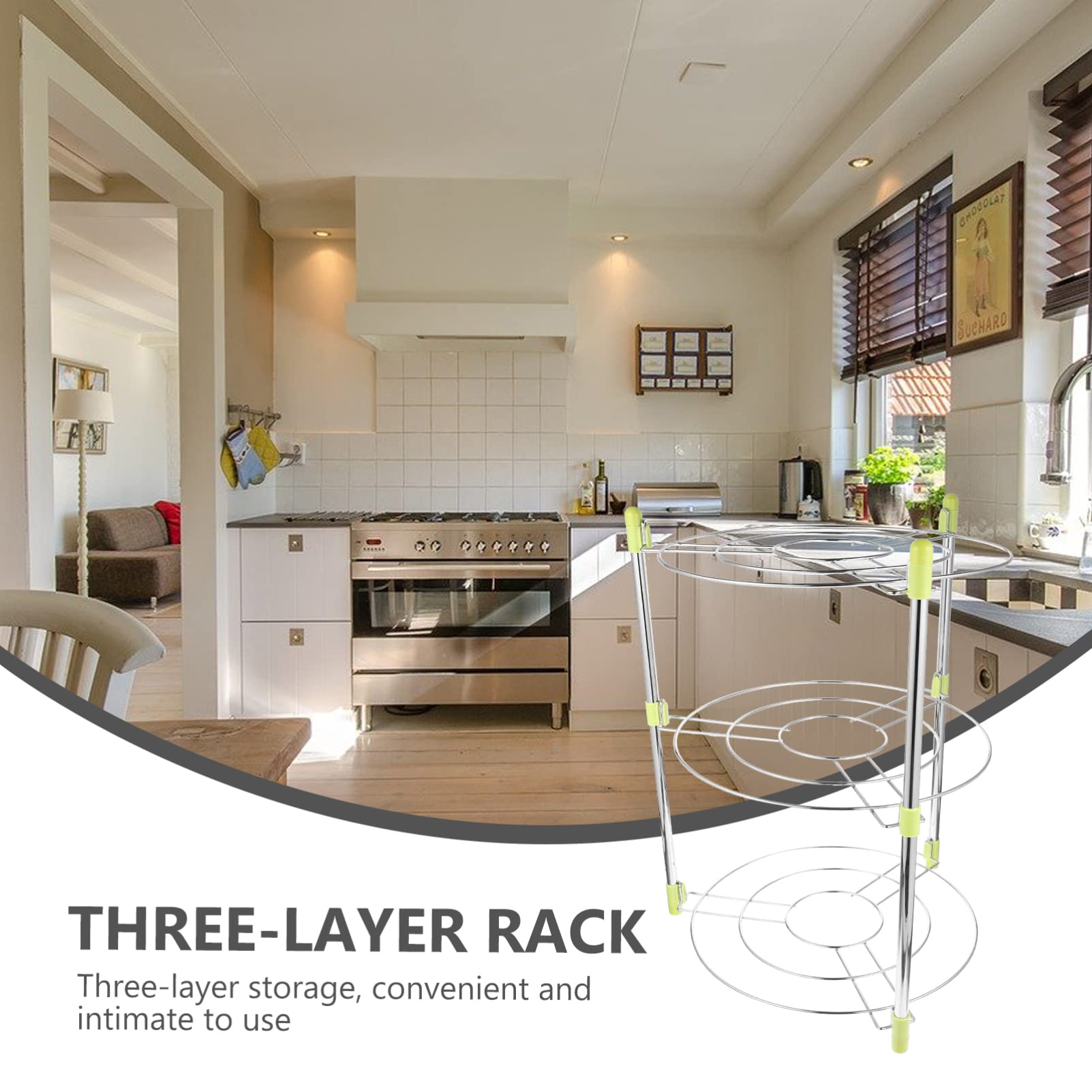 3-Tier Pot Rack Organizer - Space Saving Kitchen Pan Holder for Pots, Pans & Lids - Durable Stainless Steel Cookware Storage - Perfect for Small Kitchens, RVs & Apartments