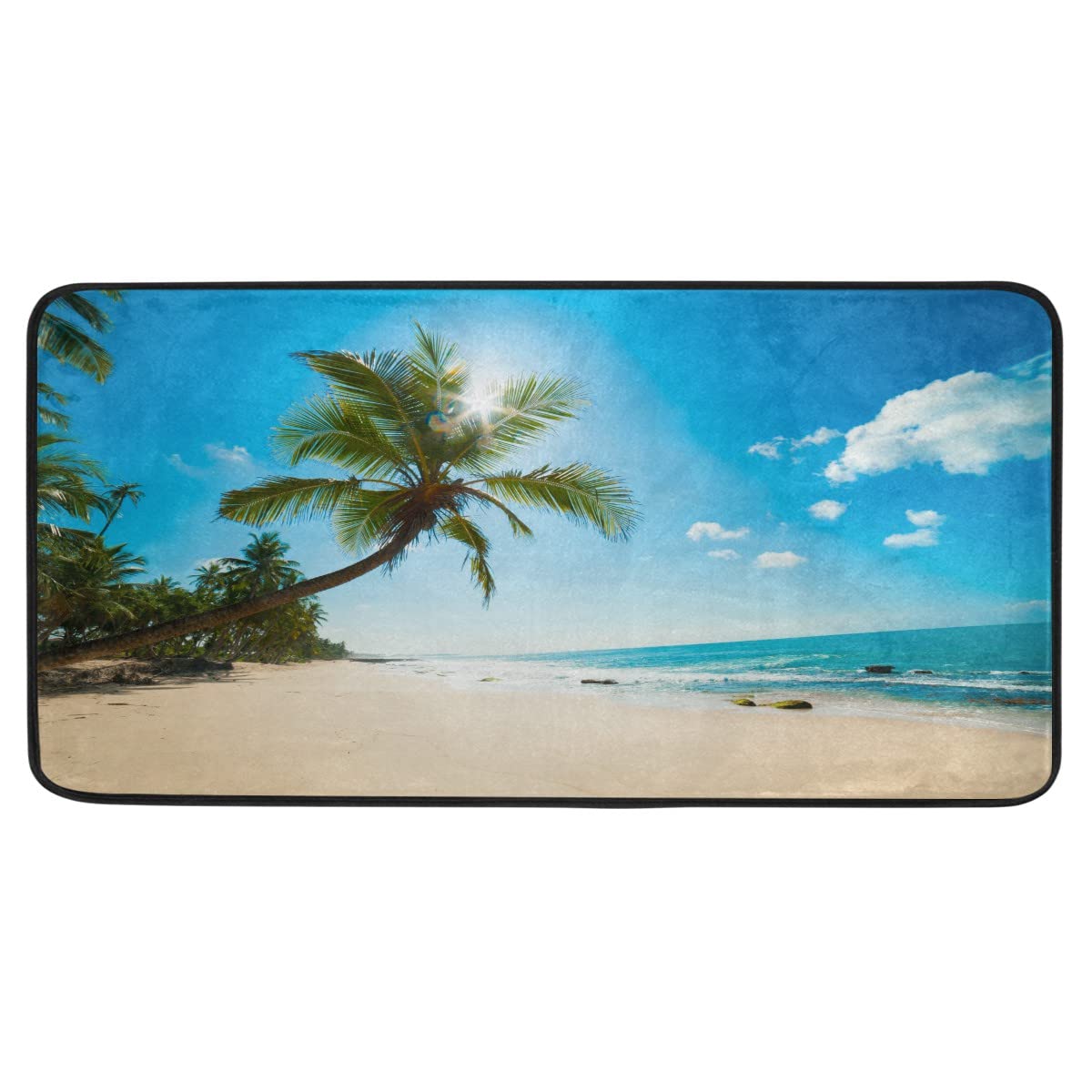 Non-Slip Absorbent Kitchen Mat - 39x20 Inch Tropical Beach Design Floor Rug for Kitchen, Bathroom, Sink & Laundry Room | Waterproof Home Decor Mat for Indoor Use