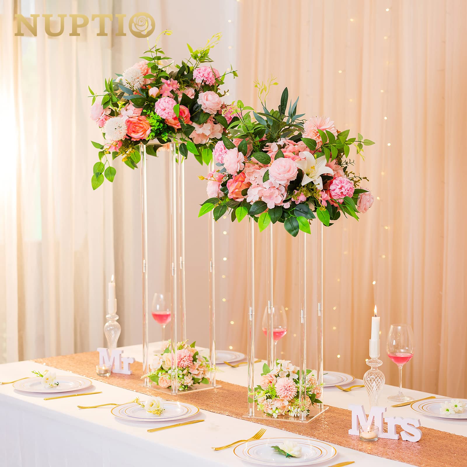 10-Pack 31.5 Inch Tall Acrylic Wedding Vases - Elegant Geometric Flower Centerpieces for Wedding Tables, Party Decorations & Bulk Event Decor | Perfect for Reception Tables, Bridal Showers & Banquet Decor