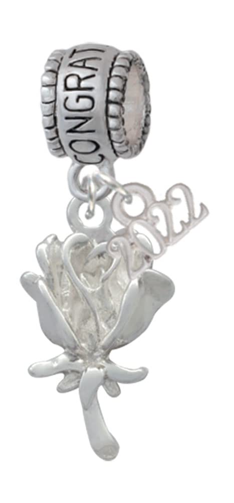 Vintage Rose Silver-Tone Congratulations Charm Bead for Jewelry Making - Perfect for Bracelets, Necklaces & DIY Gifts in 2022