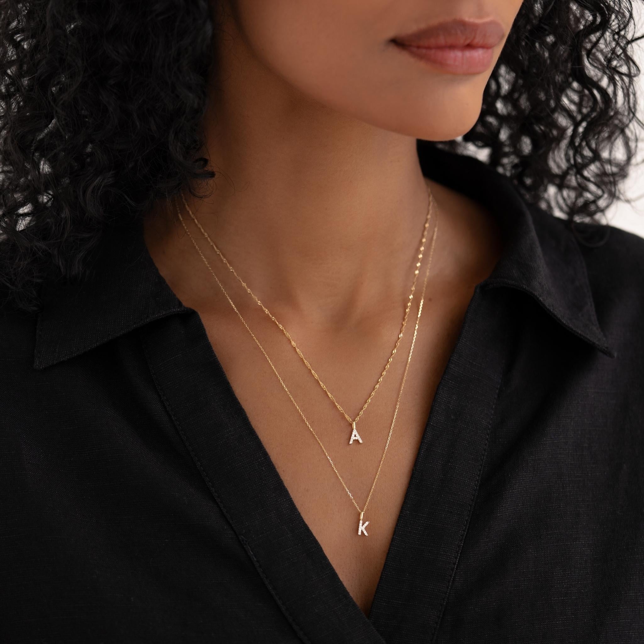 14K Gold Diamond Initial Pendant Necklace - Personalized Name Jewelry Gift for Women - Perfect for Birthdays, Anniversaries & Special Occasions