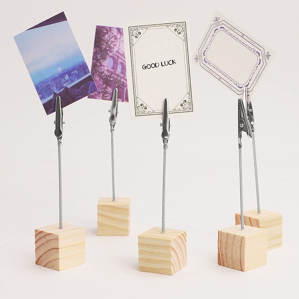10 PCS Wooden Memo Clips with Alligator Clasps - Lightweight Wooden Cube Base Photo/Note Holders - Perfect for Table Numbers, Place Cards, Memo Display & Picture Frames - Ideal for Weddings, Events, Office & Home Decor