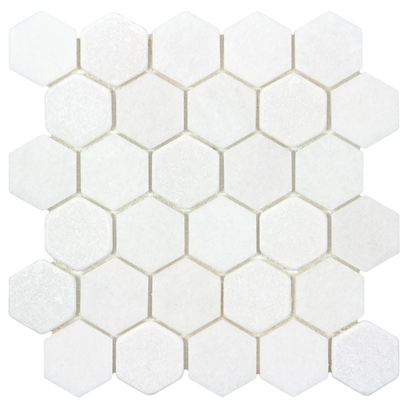 Hexagon Prime Stone Mosaic Tile - White Marble Bathroom Wall & Floor Tile for Kitchen Backsplash, Shower, and Pool Design