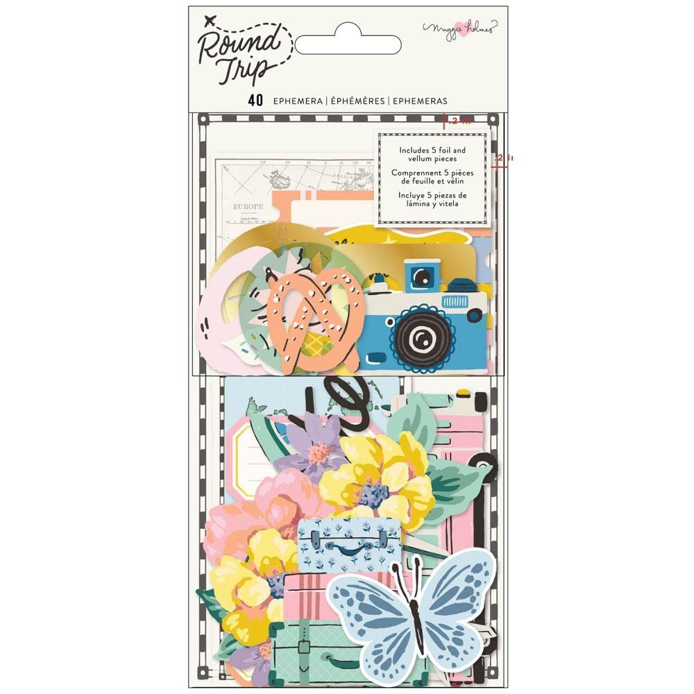 American Crafts Round Trip Ephemera, Icons, Cardstock & Vellum with Gold Foil - Perfect for Scrapbooking, Card Making, and DIY Paper Crafts