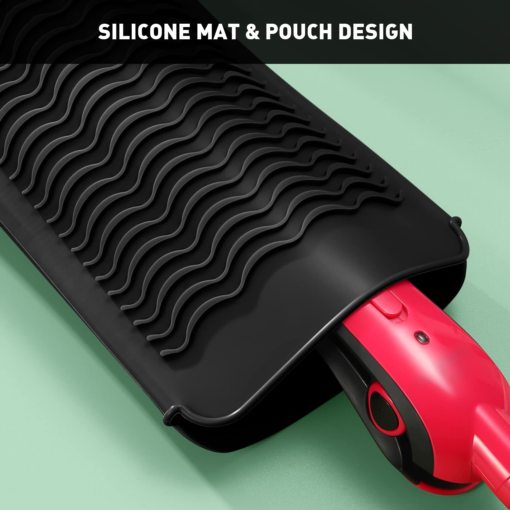ZAXOP 2 Pack Heat Resistant Silicone Mat & Pouch for Hair Straightener, Curling Iron, Flat Iron - Thermal Protection for Hot Hair Tools (Purple & Black) | Perfect for Travel, Salon & Home Styling
