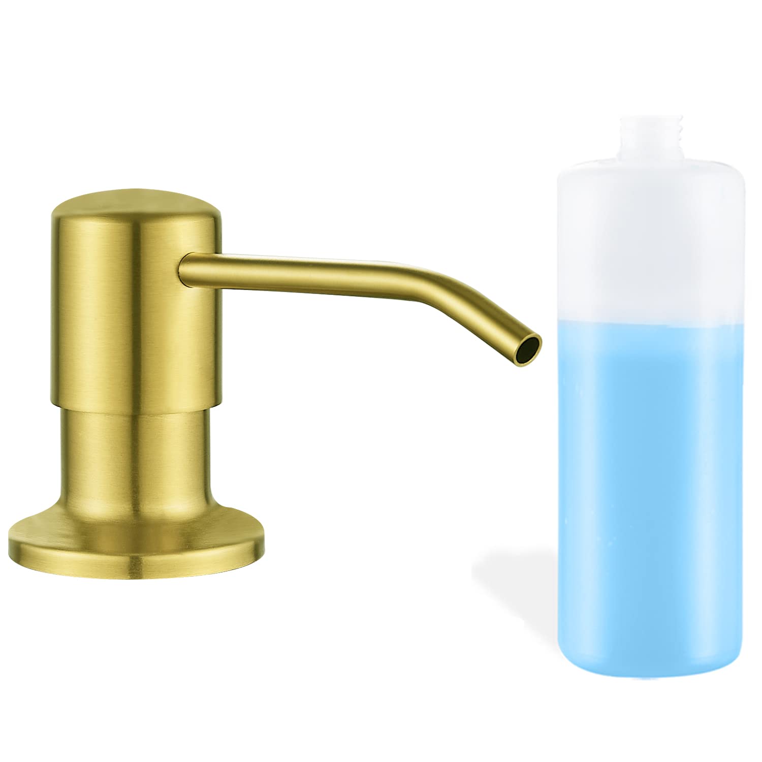 Gold Brushed Stainless Steel Built-In Soap Dispenser for Kitchen Sink - 17OZ Refillable Countertop Pump for Dish Soap & Hand Lotion | Modern Touch-Free Design for Hygienic Hand Washing & Dish Cleaning
