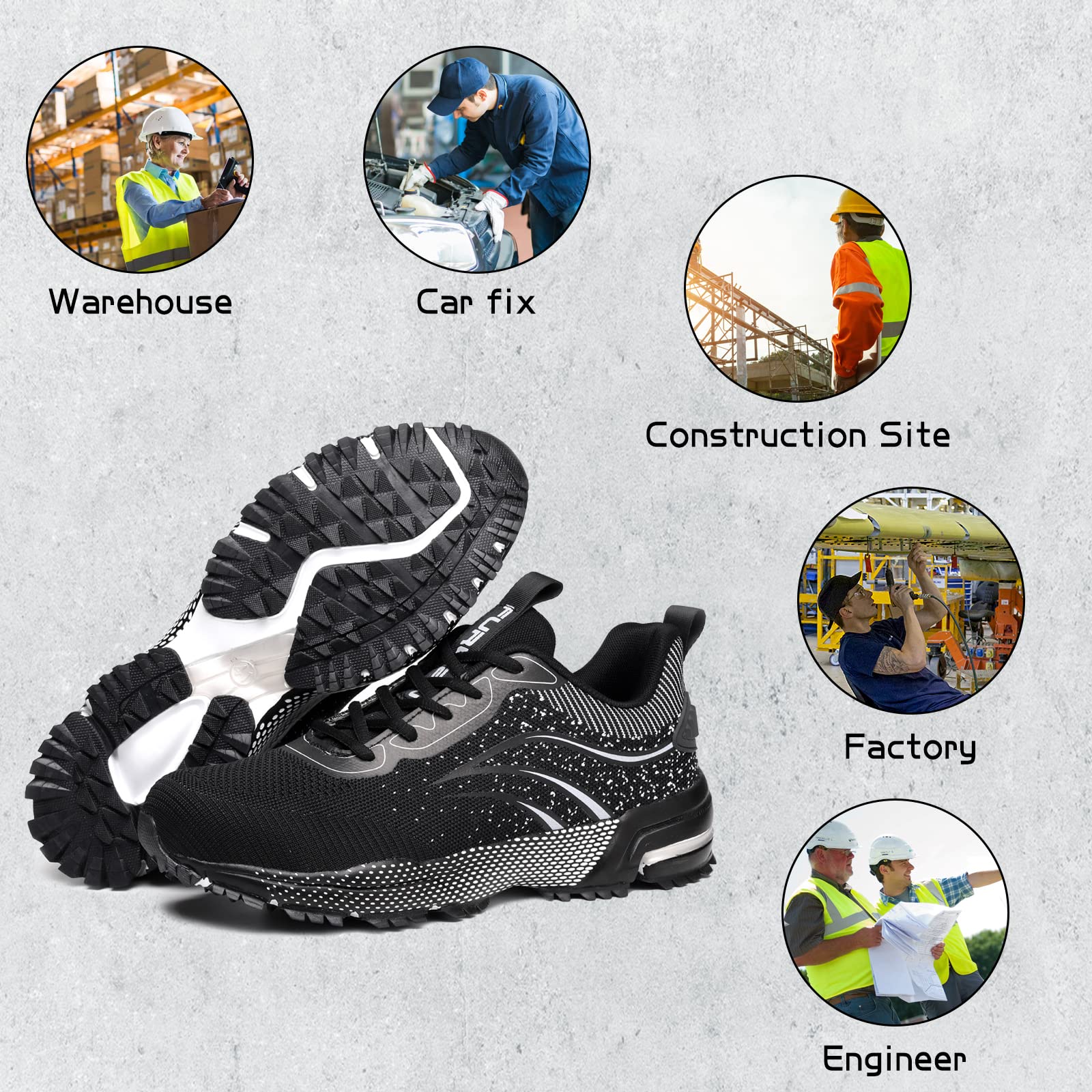 Furuian Steel Toe Shoes for Men & Women - Lightweight Safety Work Sneakers with Comfortable Steel Toe - Perfect for Warehouse, Construction & Industrial Work Safety