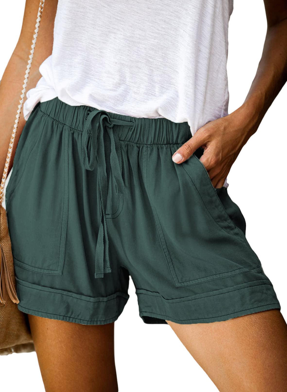 Dokotoo Women's Comfortable Casual Shorts with Elastic Waistband & Drawstring, Side Pockets - Perfect for Yoga, Running, Travel & Lounge Wear