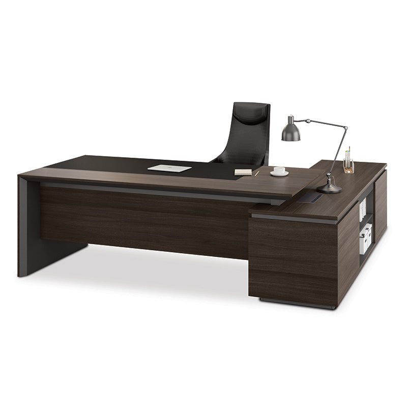 Premium Carter Executive Office Desk with Left Return - 2.2M Modern L-Shaped Workstation in Coffee & Charcoal Finish - Perfect for Home Office, Corporate Workspace & Professional Environments