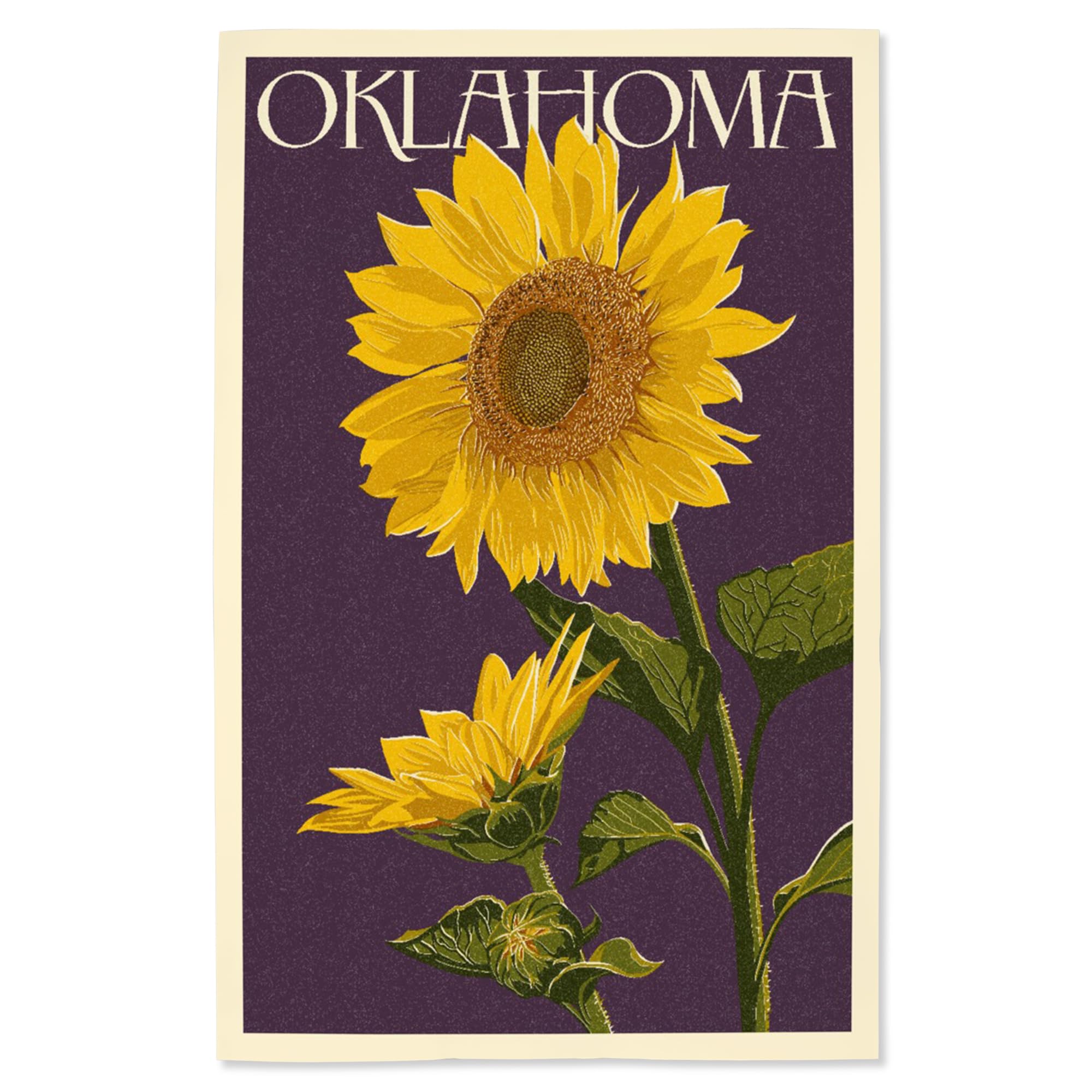 Lantern Press 16x24 Inch Giclee Art Print - Oklahoma Sunflowers Wall Decor, Letterpress Quality - Perfect for Living Room, Bedroom & Office Decor