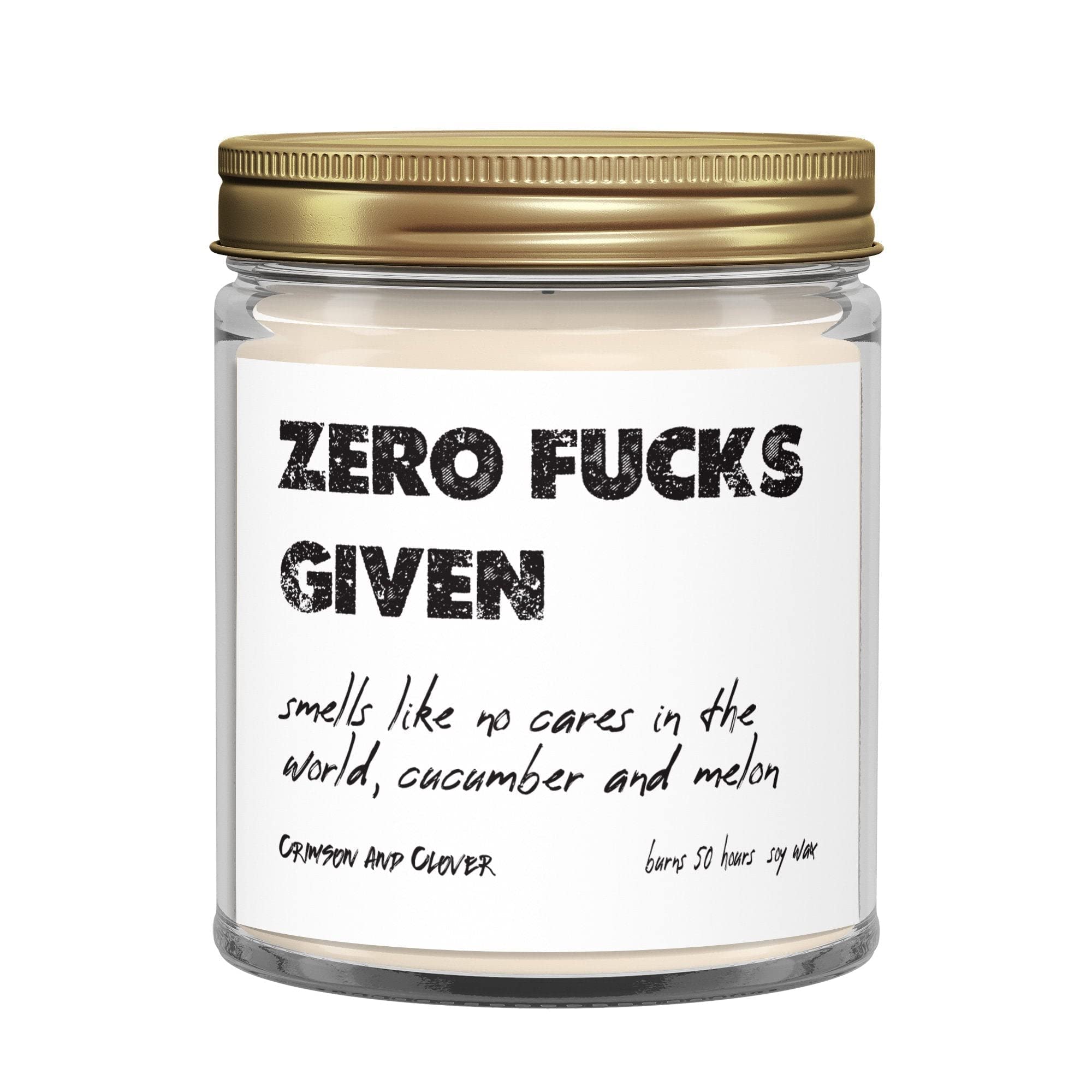 Funny Zero Fucks Cucumber Melon Scented Candle - 9 oz Soy Wax Jar Candle for Home Decor, Gag Gifts & Stress Relief