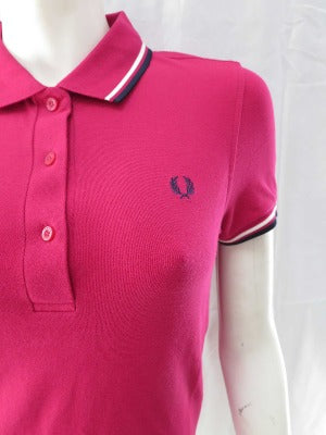 Fred Perry Women's Twin-Tipped Polo Shirt - Cerise, Navy & White | Classic Casual & Tennis Wear for Ladies