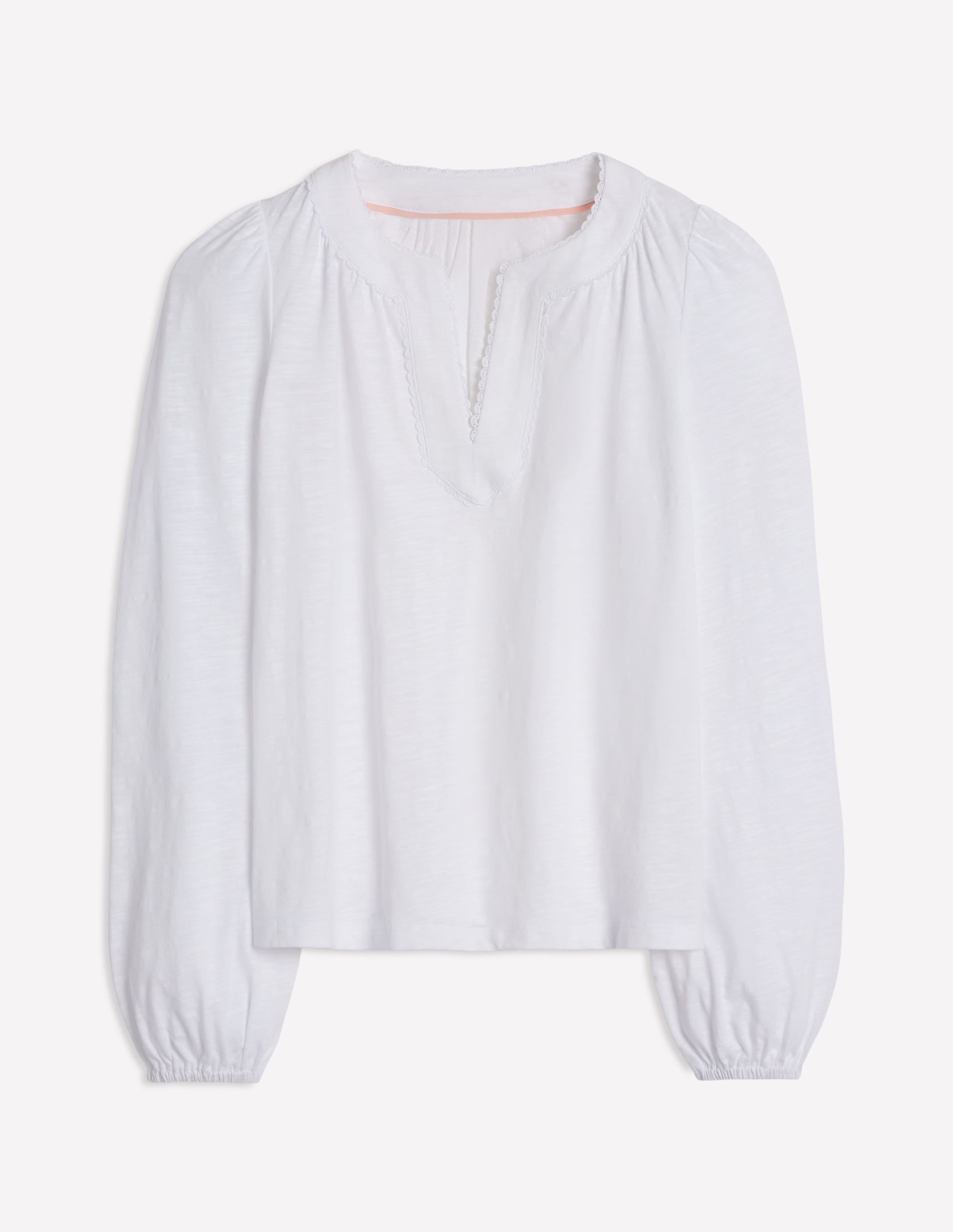 Ava Women's Long Sleeve Trim Top - White Blouse for Work, Office & Casual Wear | Slim Fit Basic Shirt for Everyday Outfits