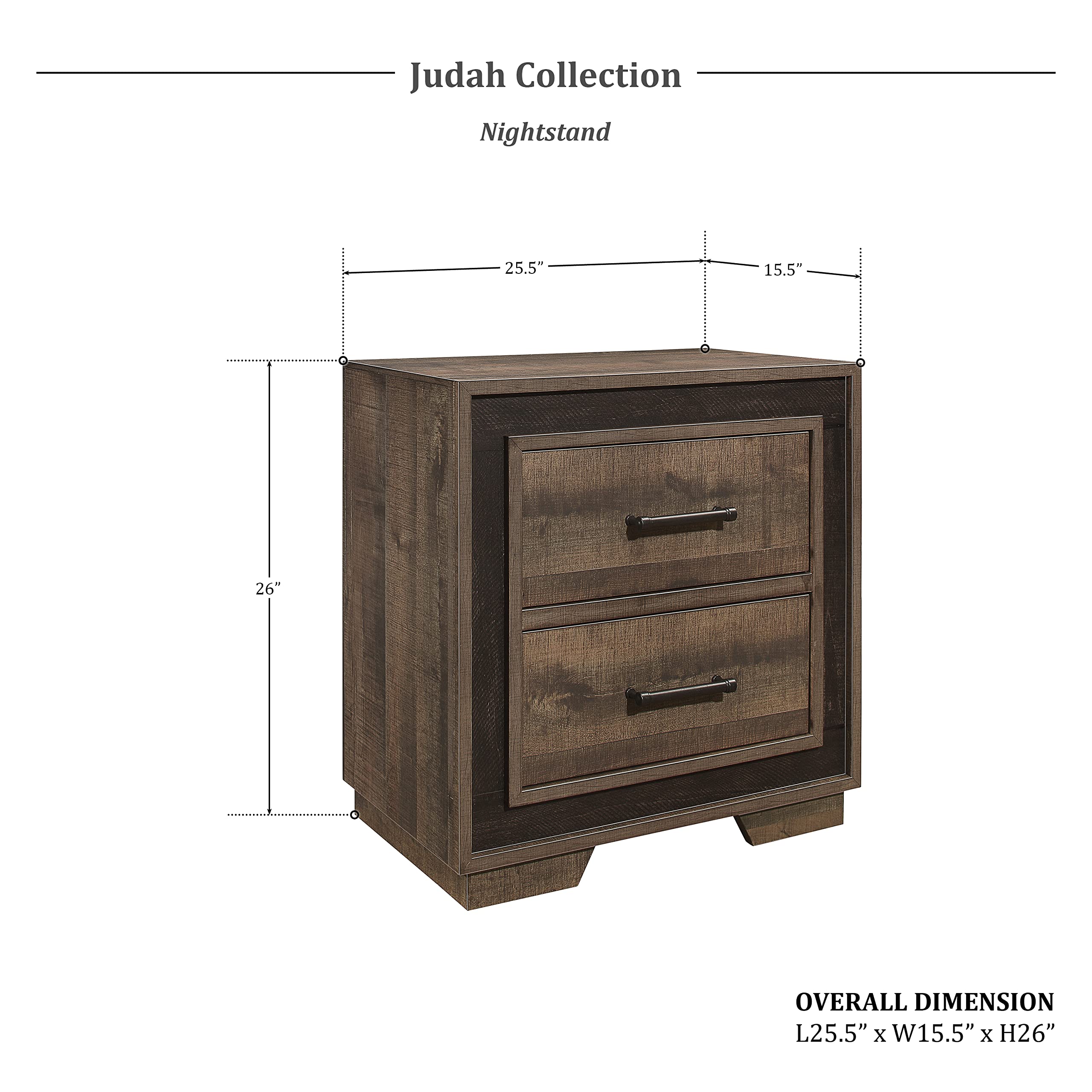 Lexicon Judah 2-Drawer Nightstand - Rustic Mahogany/Dark Ebony Finish Bedside Table for Bedroom, Living Room & Guest Room - Compact Storage Solution with Two Spacious Drawers