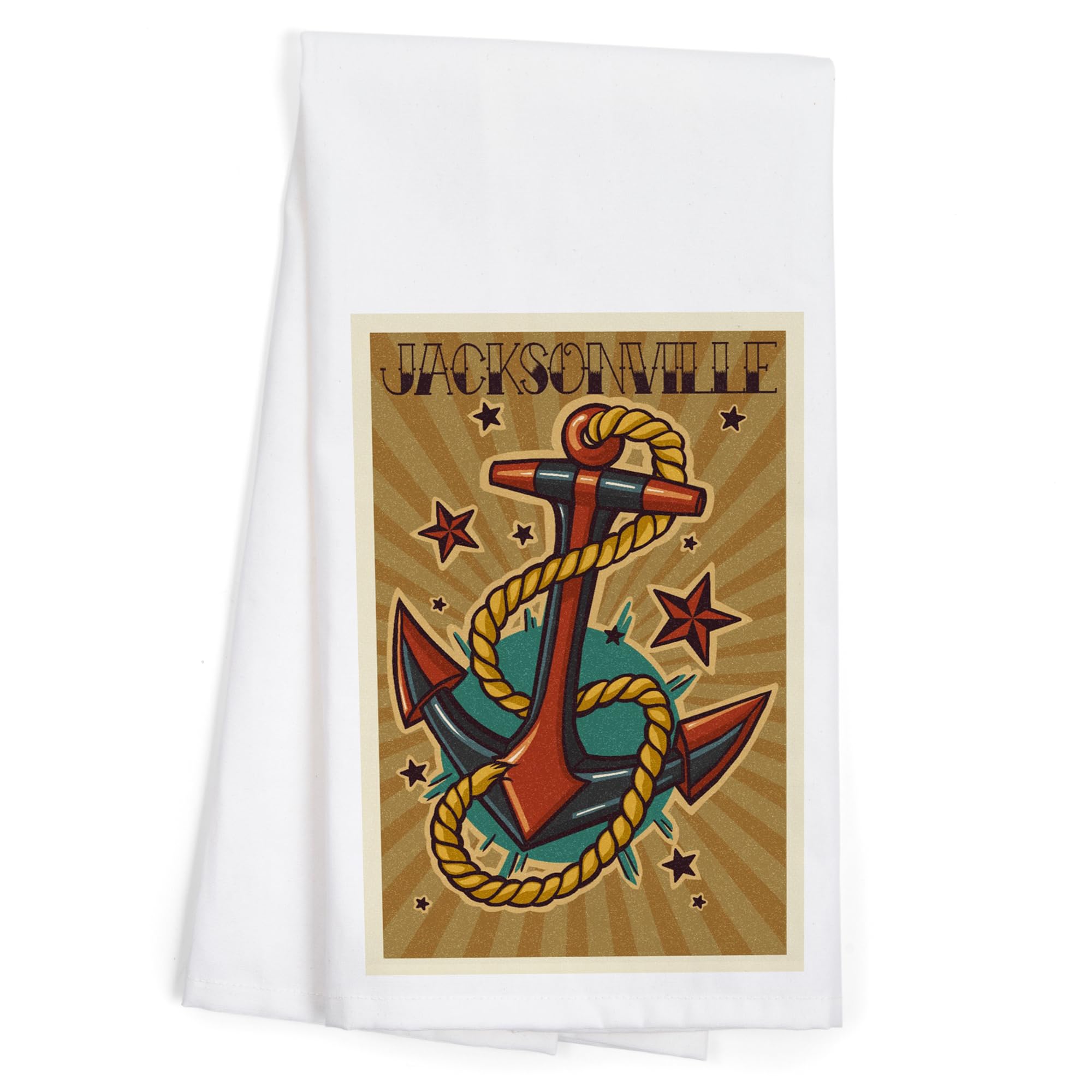 Jacksonville Florida Anchor Letterpress Tea Towel - 100% Cotton Decorative Hand Towel for Kitchen & Home - Perfect for Gifts, Dish Drying & Farmhouse Decor