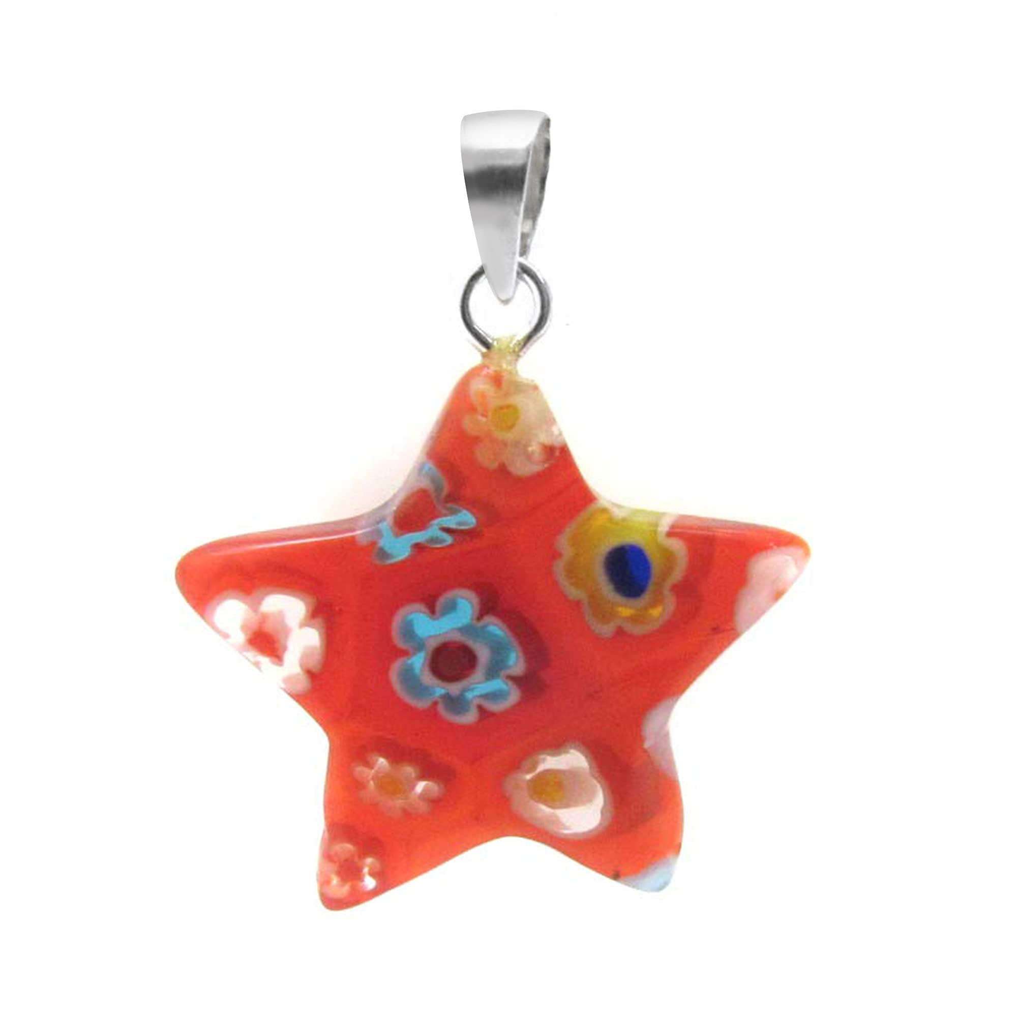 AeraVida Red Star Glass Silver Pendant for Teens - Gift & Fashion Jewelry