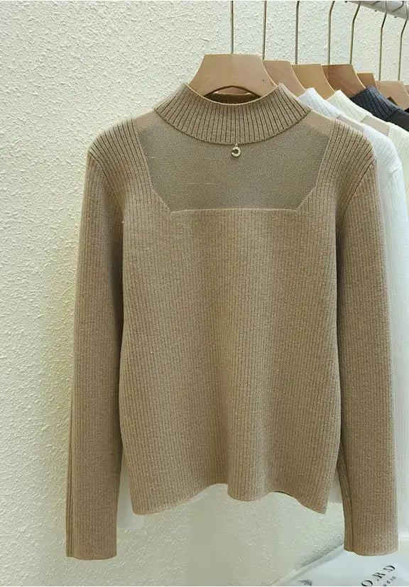 Women's Korean Fashion Velvet Sweater - Solid Color Warm Round Neck Long Sleeve Knit Pullover for Autumn Winter | Cozy Thick Knitwear for Office, Dating & Casual Outfits