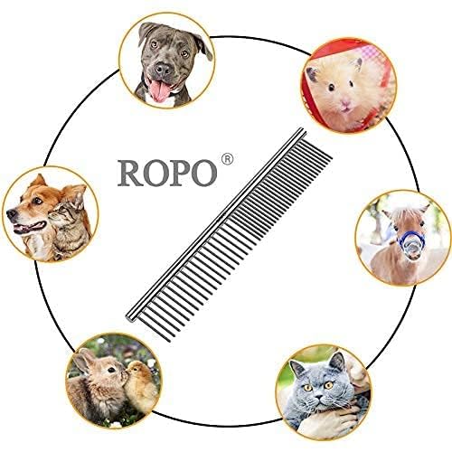 Premium Pet Dematting Comb for Dogs & Cats - Steel Detangling Tool with Rounded Teeth & Non-Slip Handle - Remove Mats & Knots for Long/Short Hair - 6.5IN & 7.4IN Options - Perfect for Grooming at Home or Professional Pet Salons